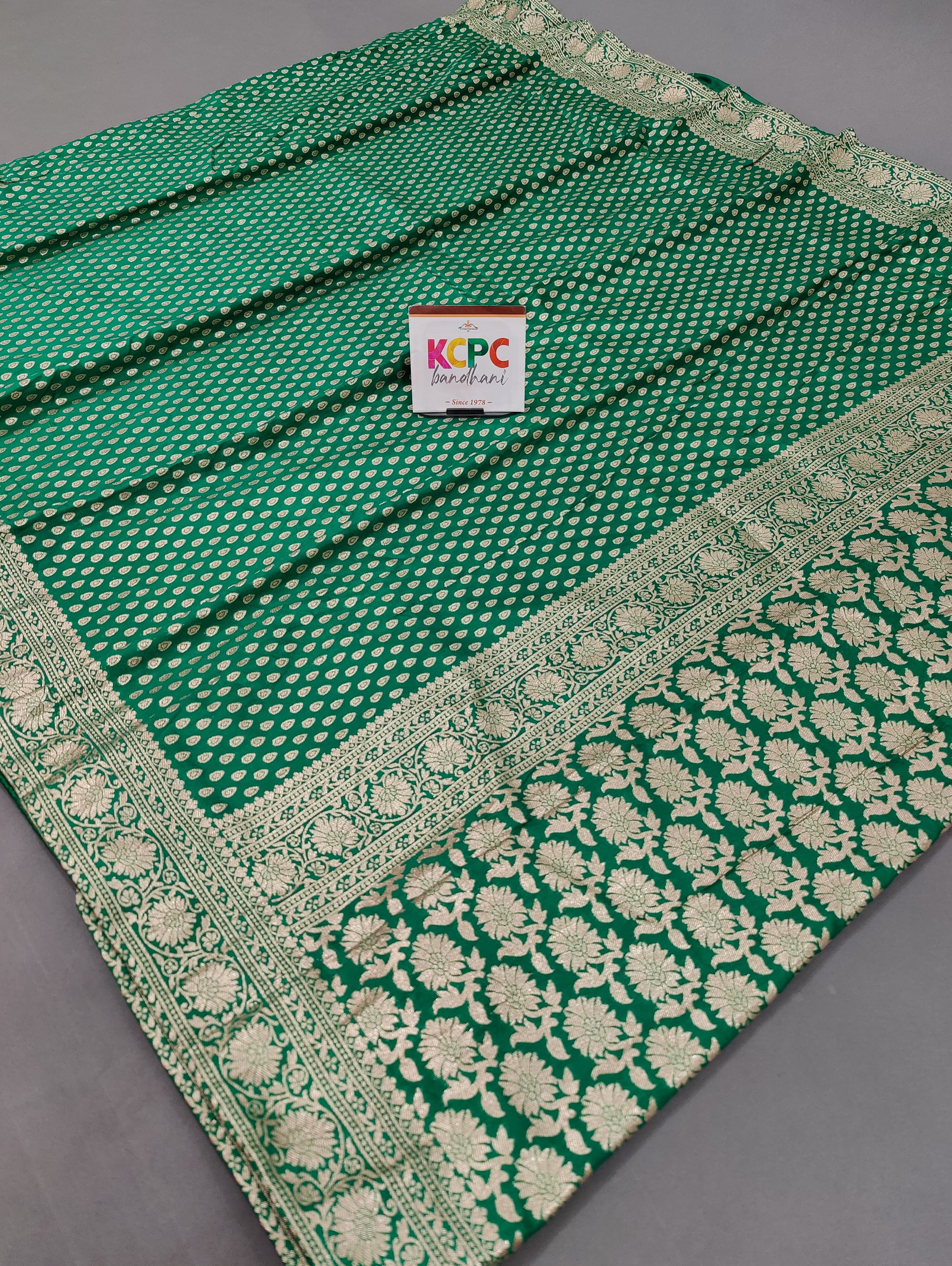 KcPc New Banarasi Khaddi Handloom Silk Kataan SareeGreen