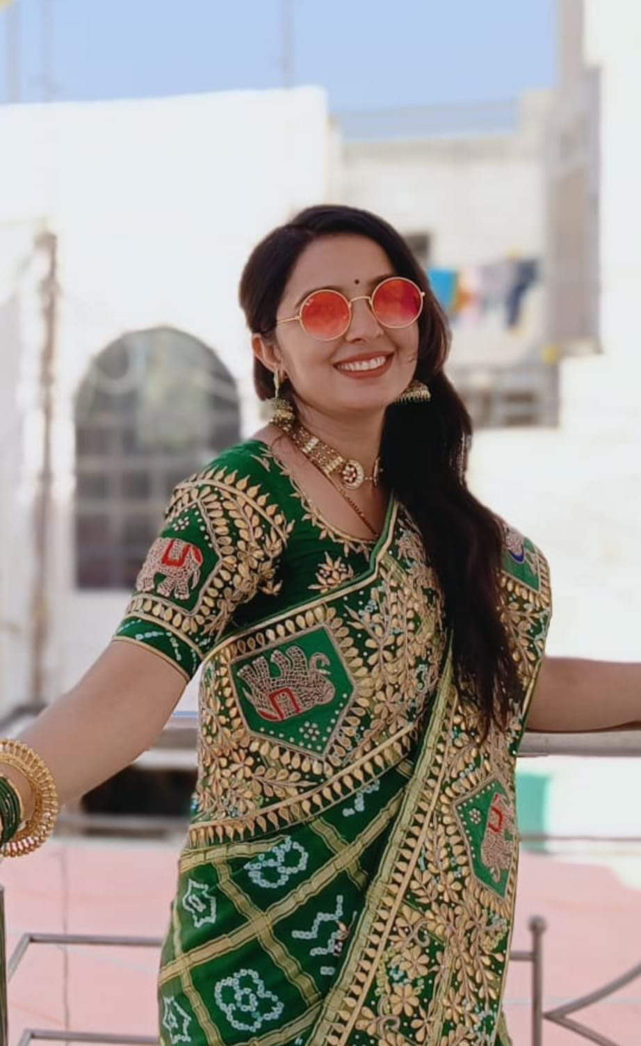 Gaji Silk Bandhani Gharchola sarees in green colour