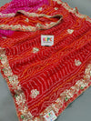 Georgette Bandhej With Gotapatti Sequence Saree in red and pink colour