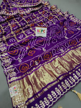 KcPc Pure Gaji Silk Bandhani Ghatchola Gotapatti Saree amt Purple