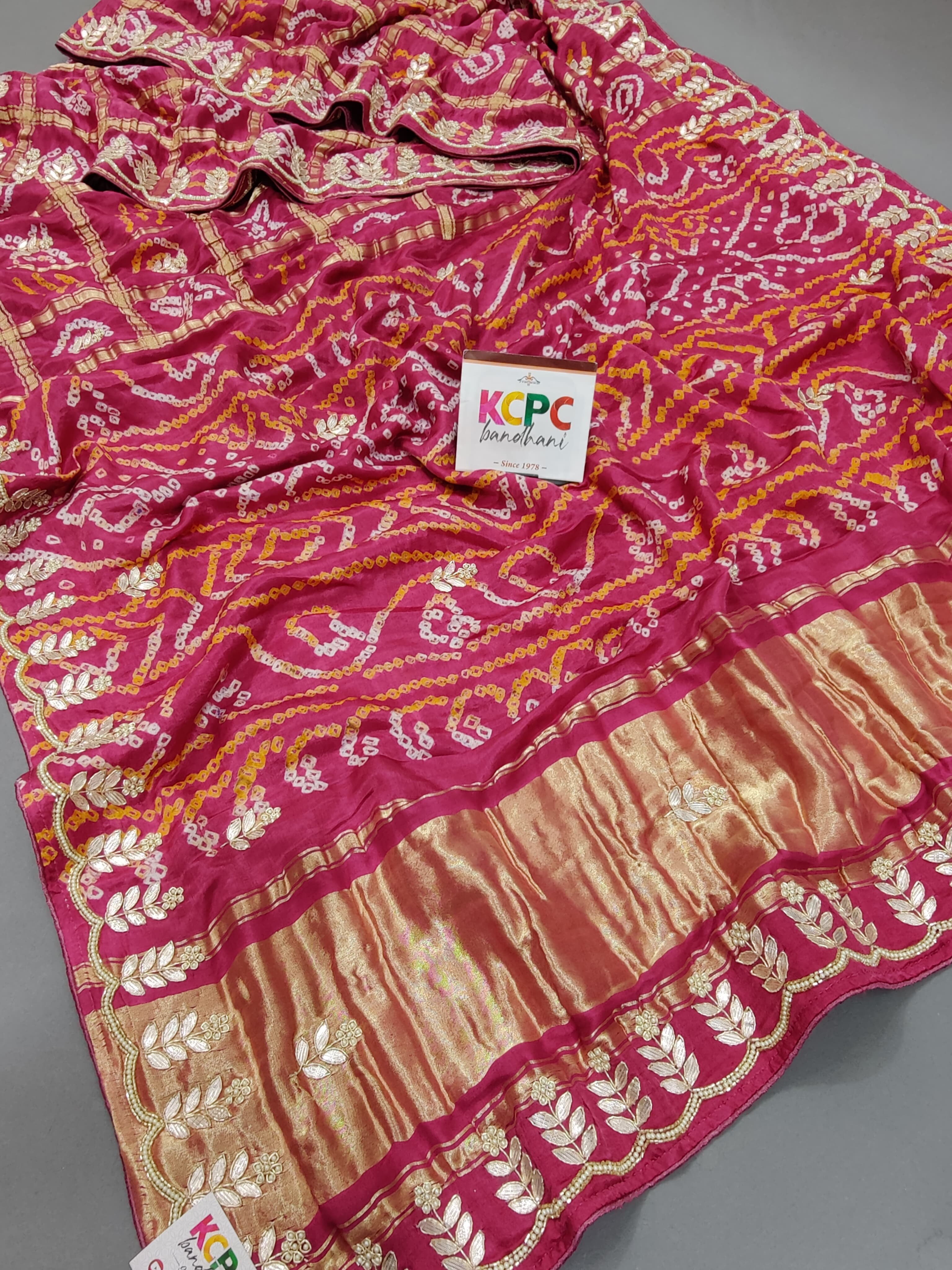 KcPc Pure Gaji Silk Bandhani Ghatchola Gotapatti Saree amtGajari