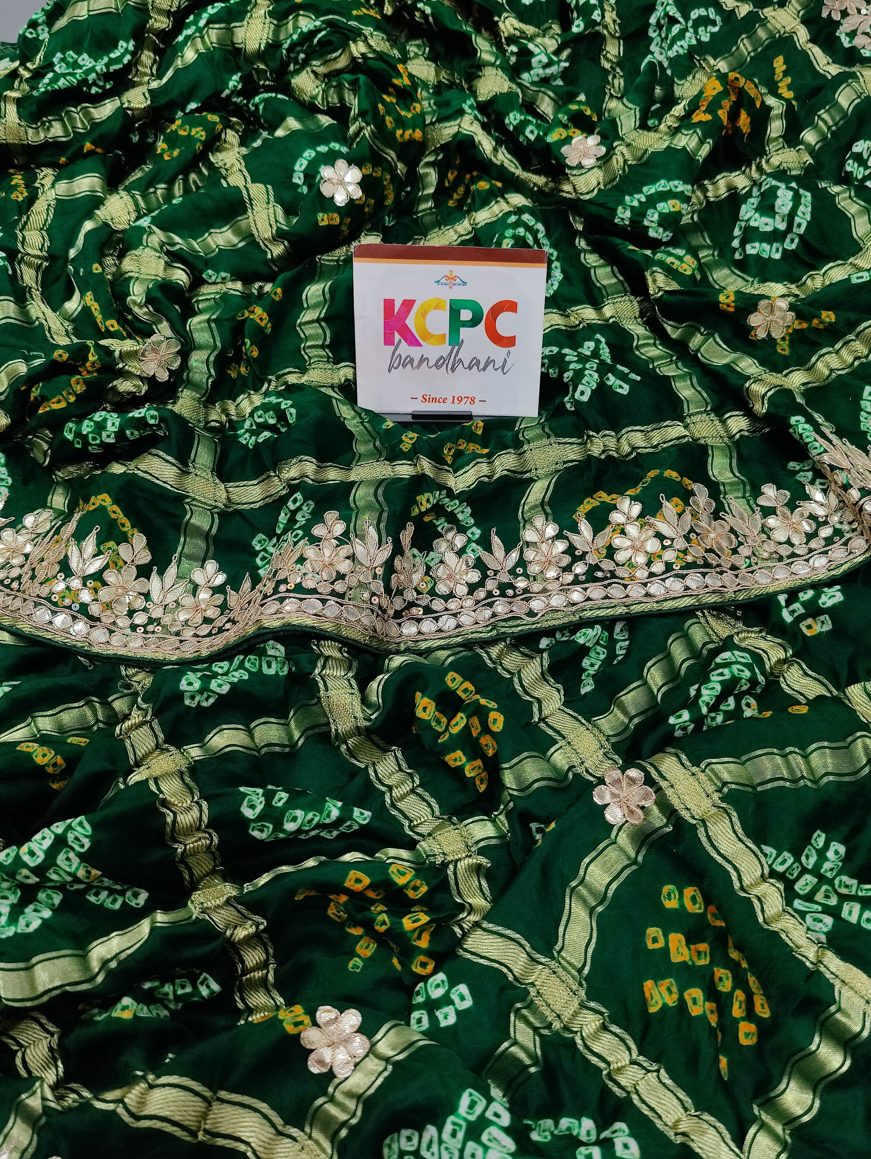KcPc Latest New Gaji Silk Bandhani Gota Patti Work SareeAMT