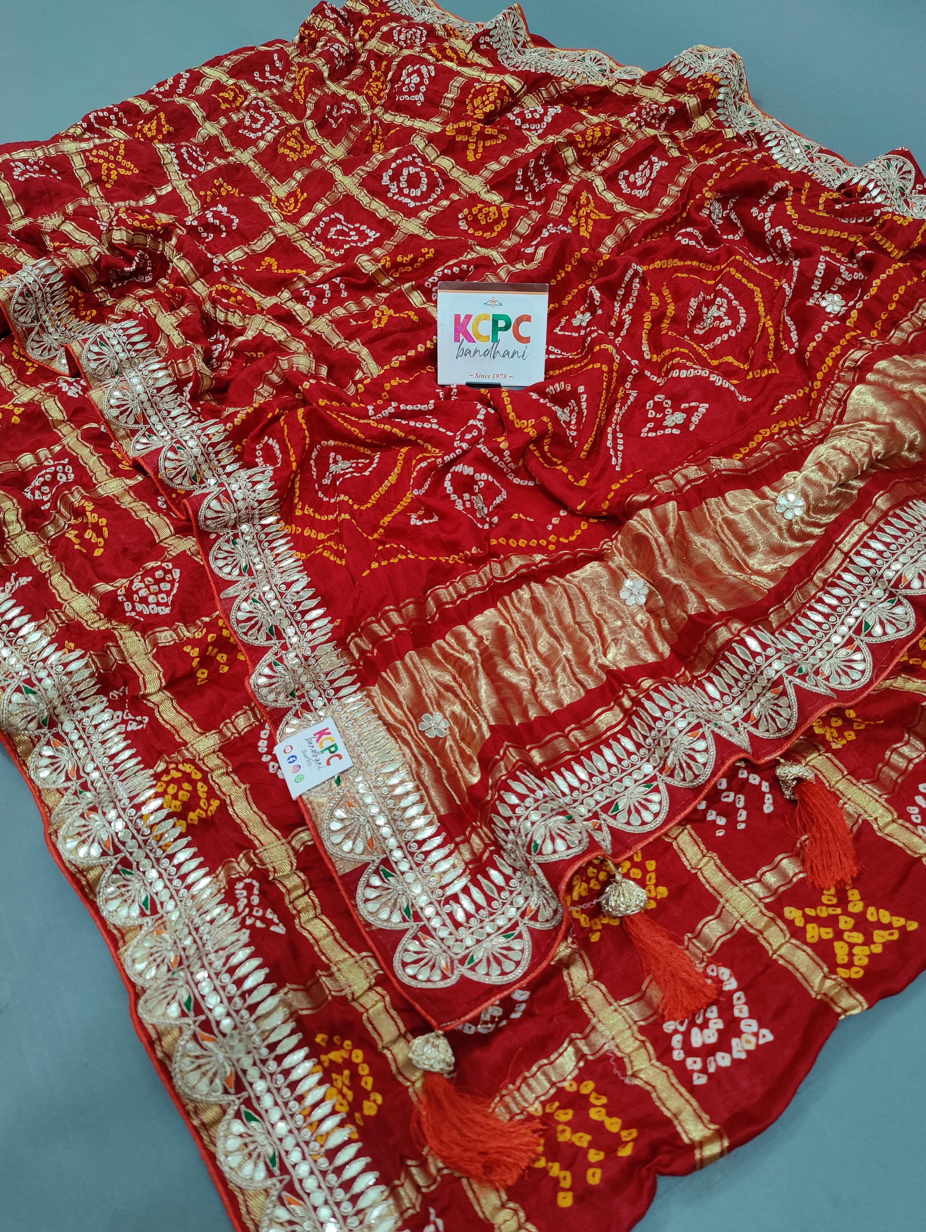KcPc Special Pure Gaji Silk Bandhani Gota Patti Work SareeAMT