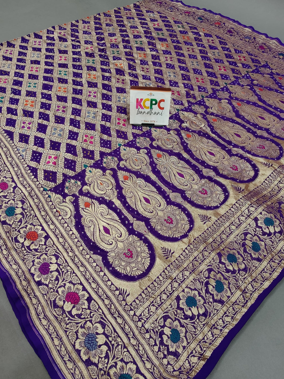 KcPc Launch New Pure Khaddi Georgette Meenakari Neemzari Bandhej DupattaPurple
