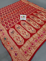 KcPc New Launch Pure Khaddi Georgette Meenakari Neemzari Bandhej DupattaRed