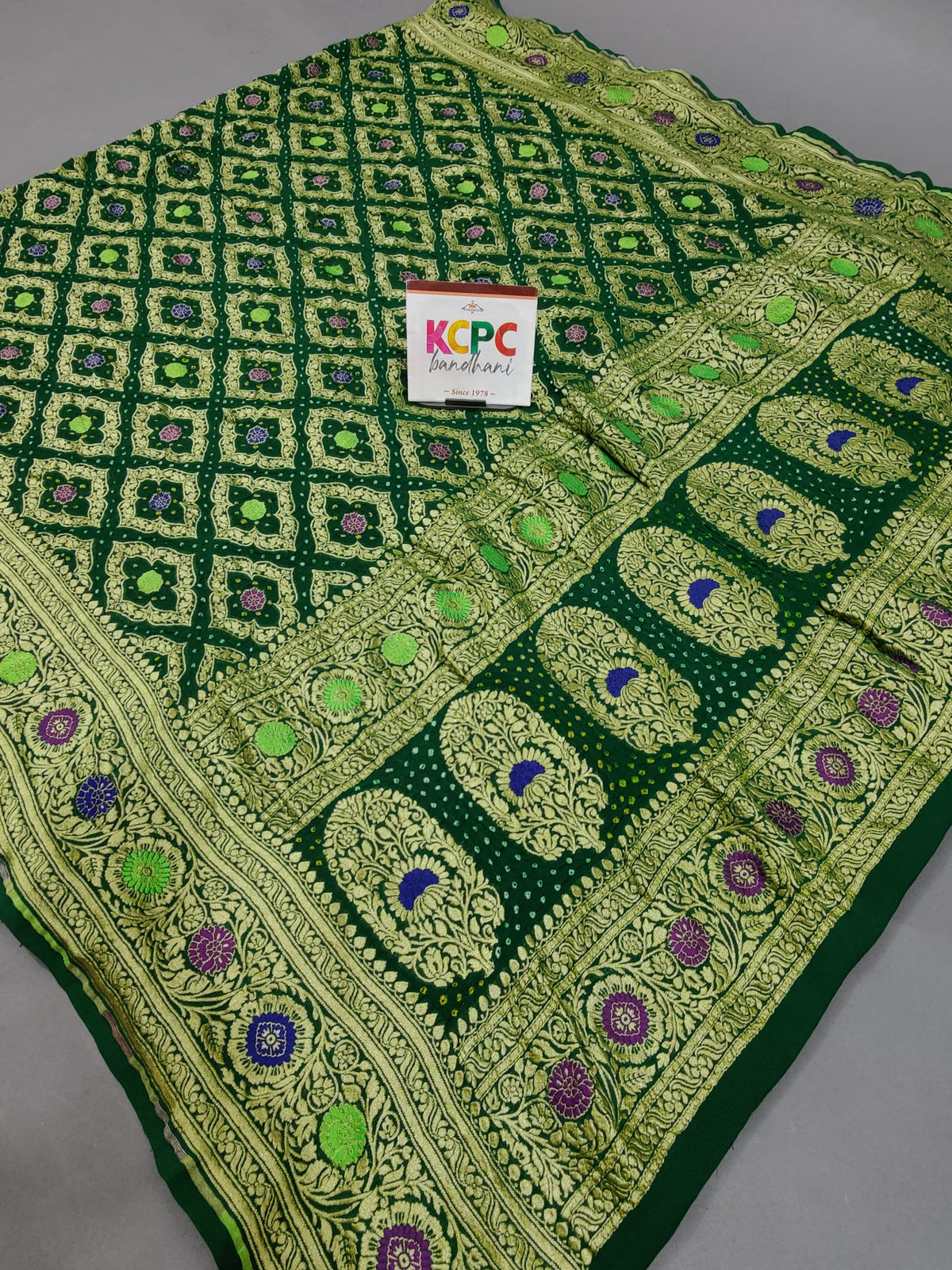 KcPc Launch Pure Khaddi Georgette Meenakari Neemzari Bandhej DupattaGreen