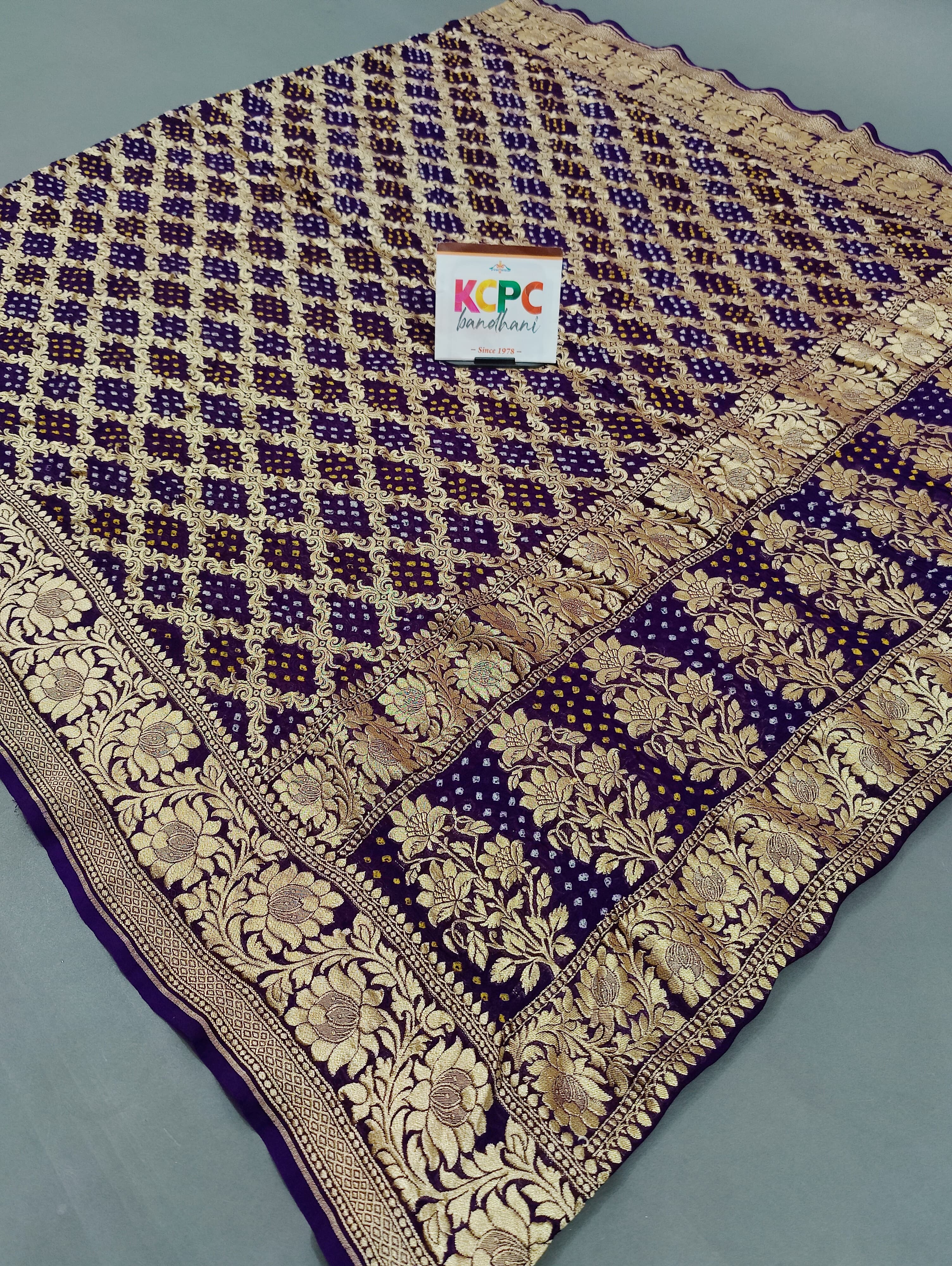 KcPc New Launch Pure Khaddi Georgette Upada Neemzari Bandhej DupattaPurple