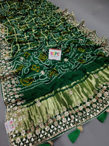 By Beautiful Pure Gaji Silk Bandhani Gota Patti Work Saree