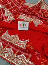 KcPc Special Pure Gaji Silk Bandhani Ghatchola Gota Patti Work Saree AMT Red