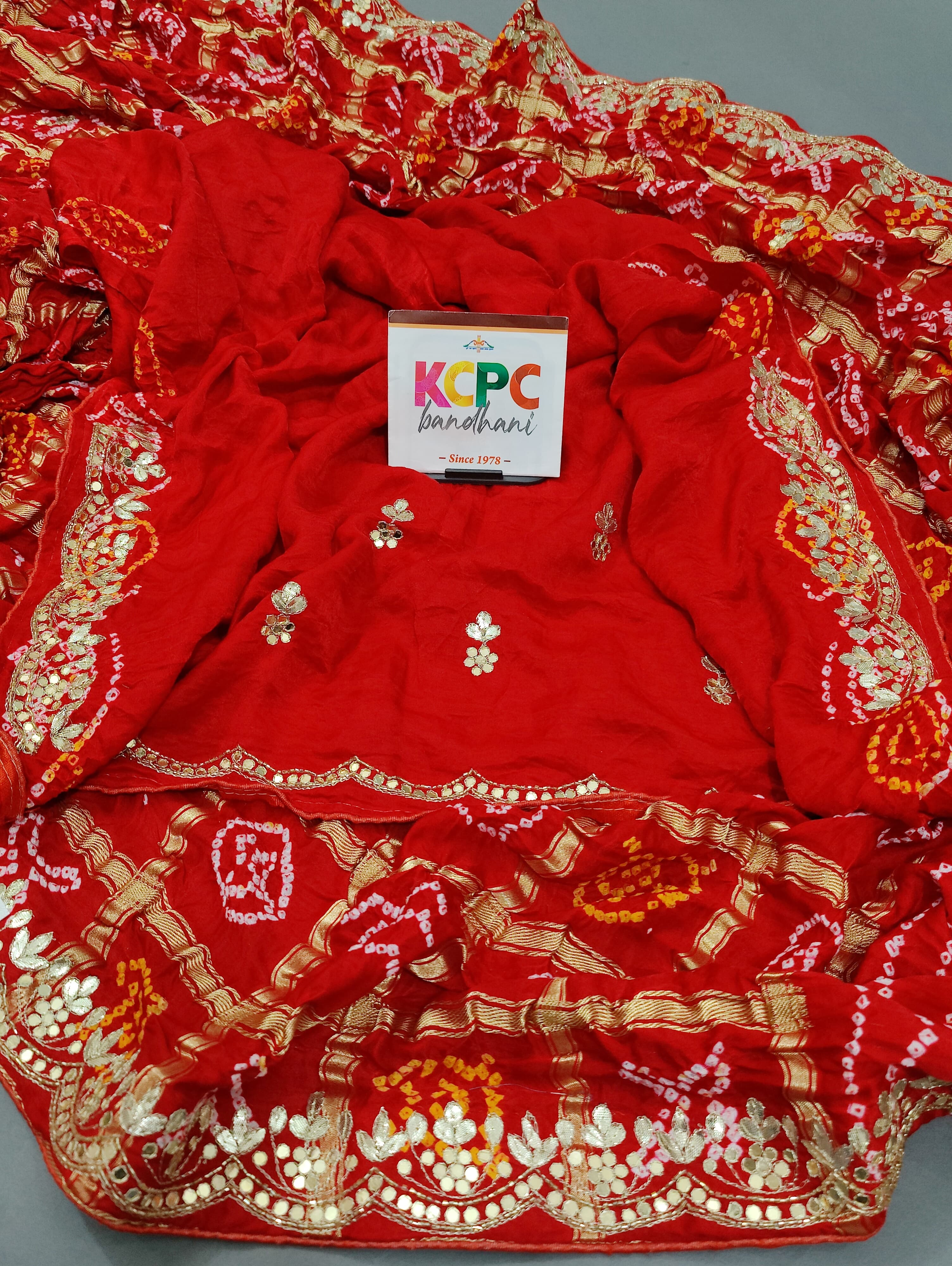 KcPc Latest Gaji Silk Bandhani Ghatchola Gota Patti Work SareeAMT