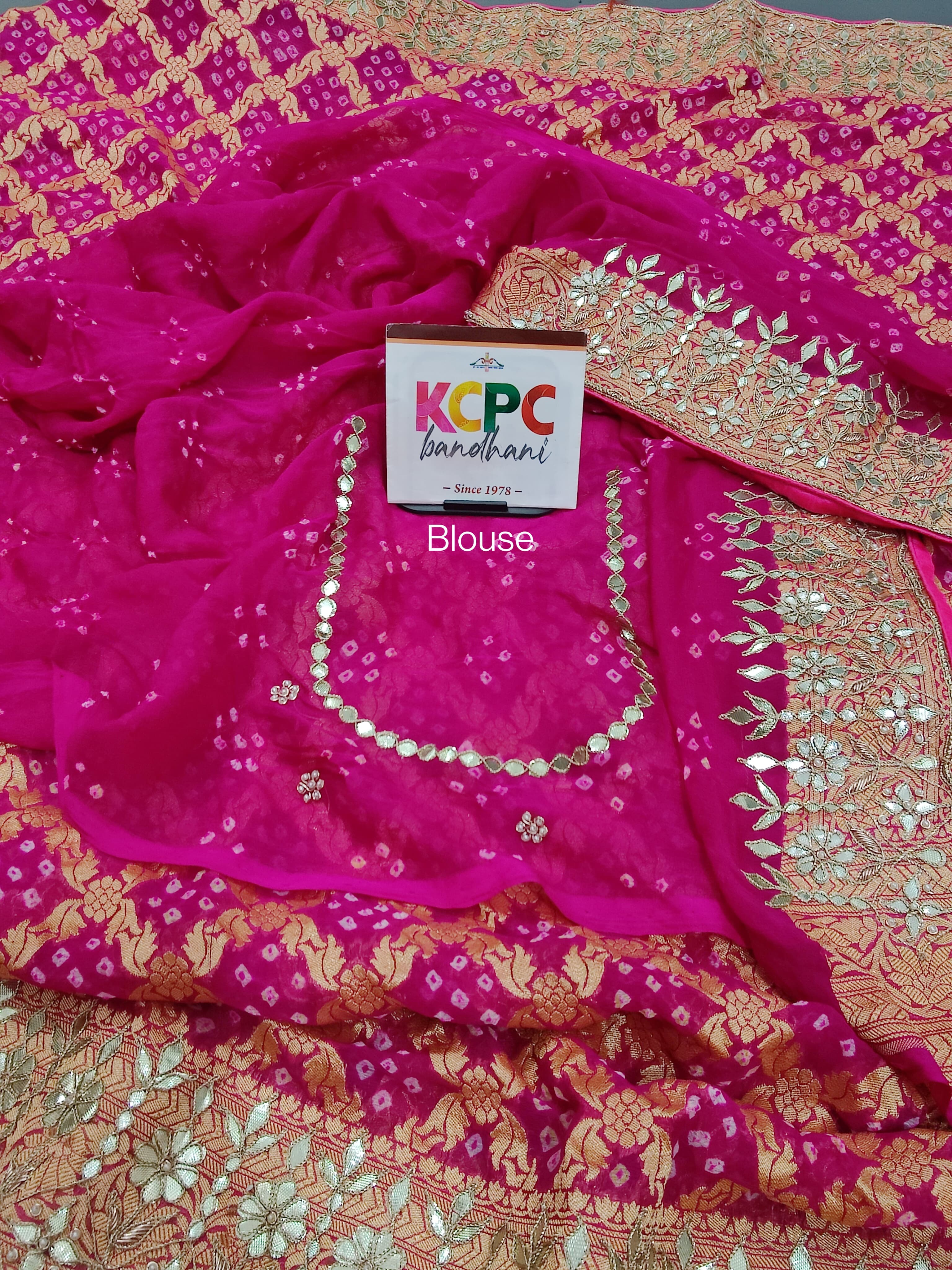 Khaddi Georgette Neemzari Bandhej Gotapatti work saree