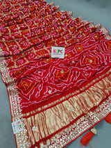 Gaji Silk Bandhani Ghatchola Gota Patti Work saree