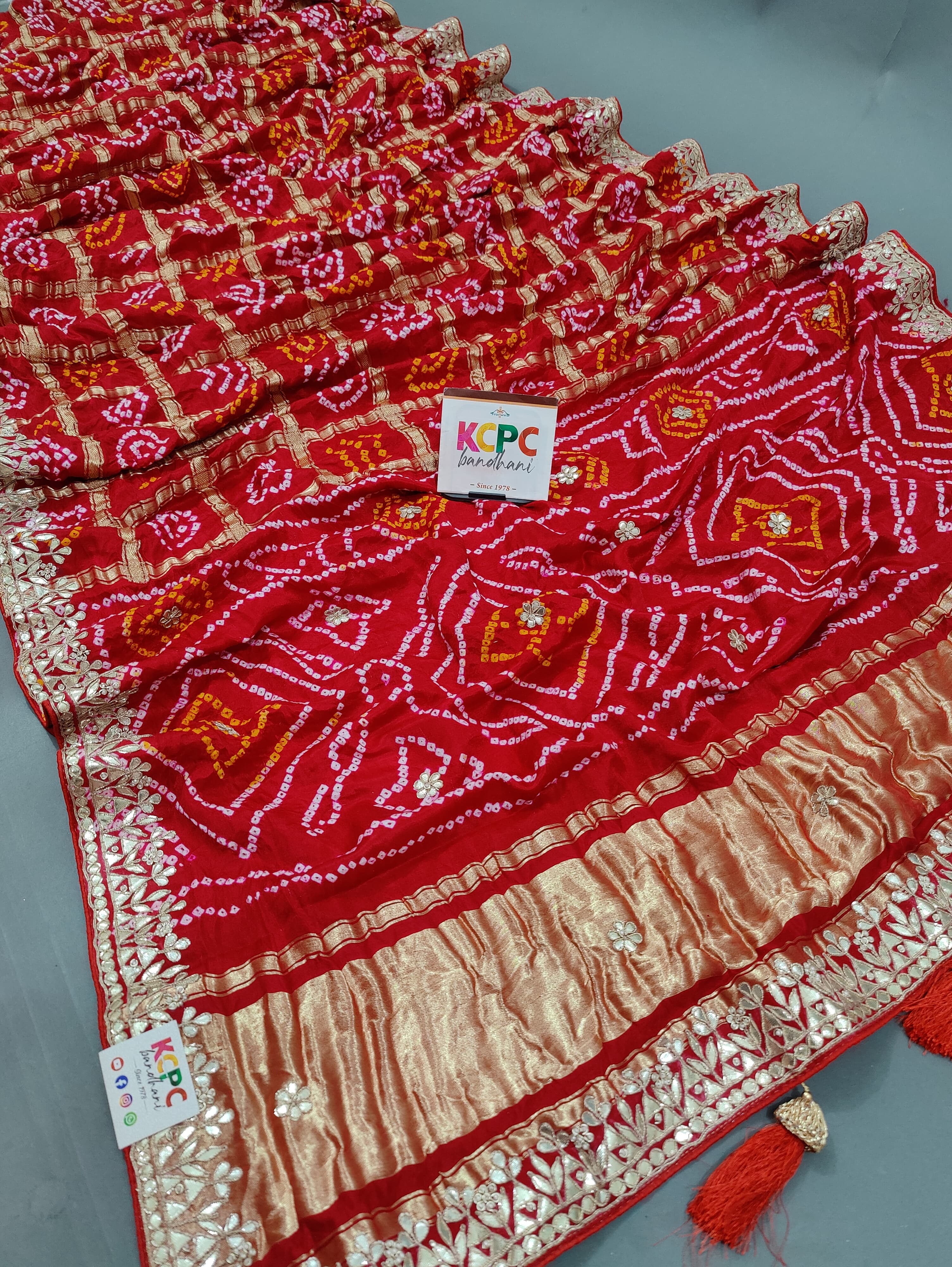 Gaji Silk Bandhani Ghatchola Gota Patti Work saree