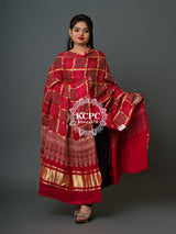 KcPc Pure Modal Gaji Silk Original Ajrakh Hand printBanarasi Dupatta Red