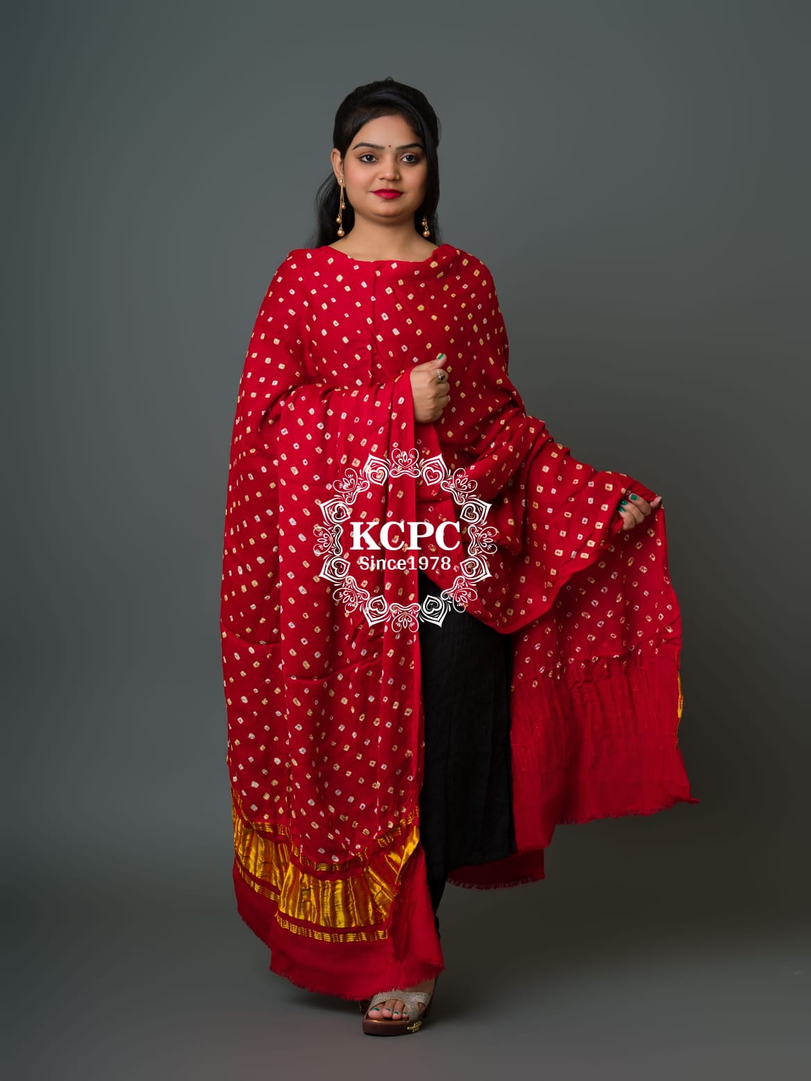 KcPc Latest Modal Silk Bandhani Dupatta Ek Boond Design with Traditional Lagdi Patta