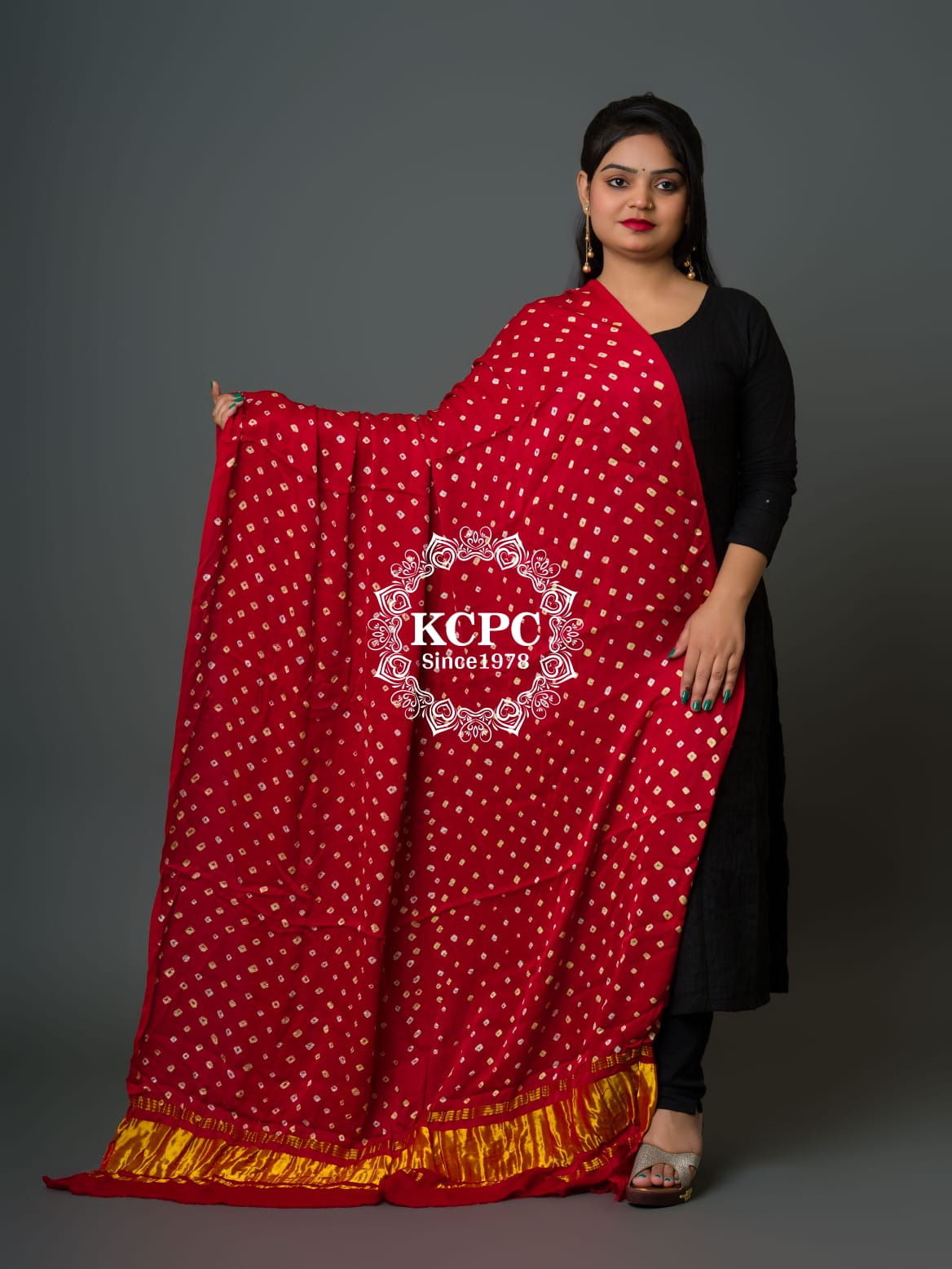 KcPc Latest Modal Silk Bandhani Dupatta Ek Boond Design with Traditional Lagdi Patta
