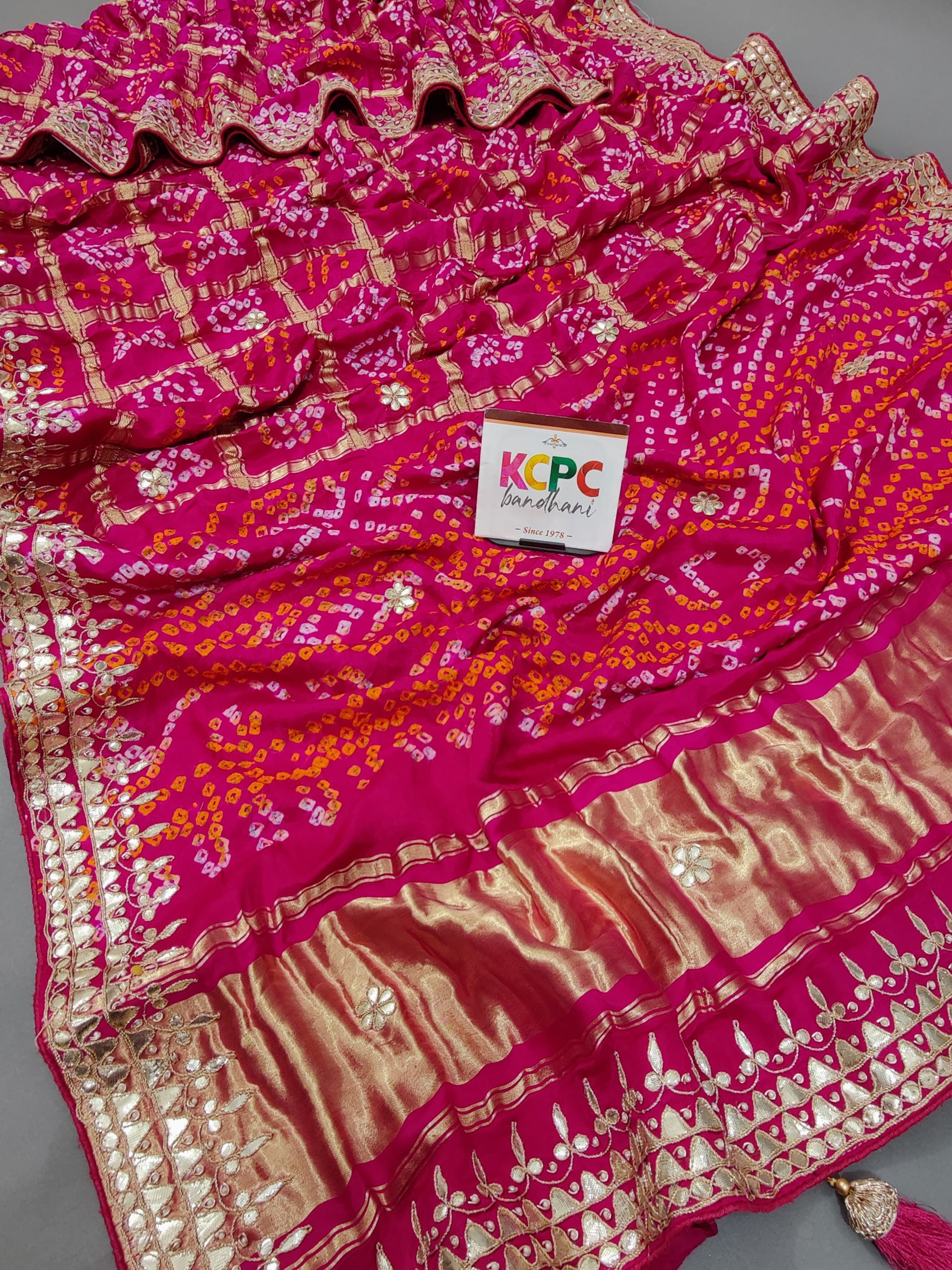 KcPc Latest New Pure Gaji silk Bandhani Hand Gotapatti Work sareeAMT