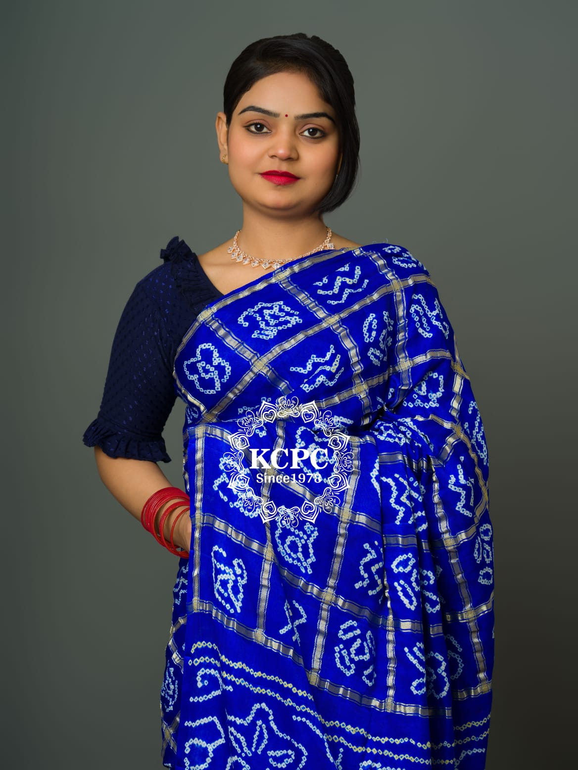 KcPc Latest Pure Gaji Silk Bandhani Ghatchola SareeRoyal Blue