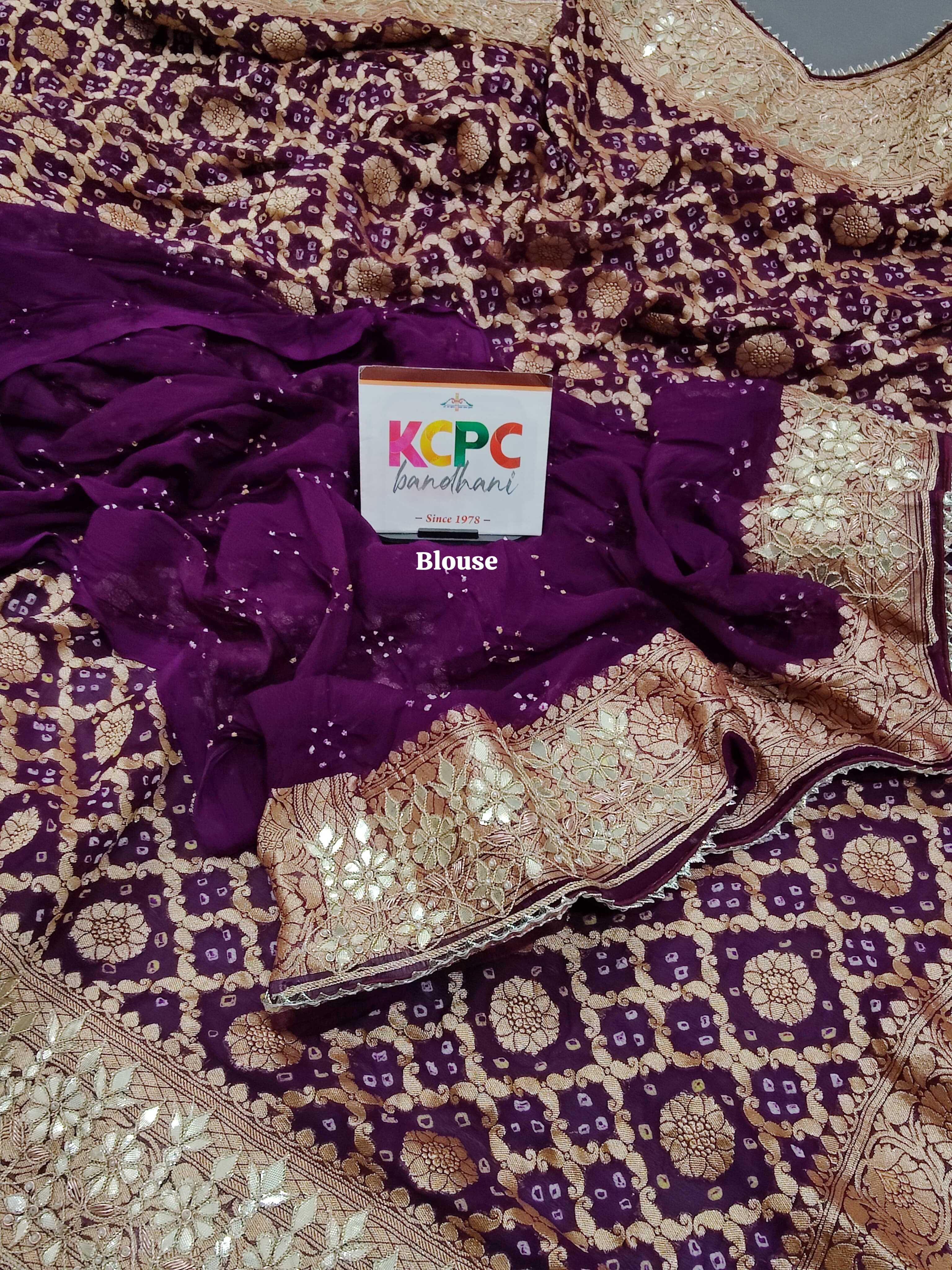Khaddi Georgette Neemzari Bandhej Gotapatti work saree
