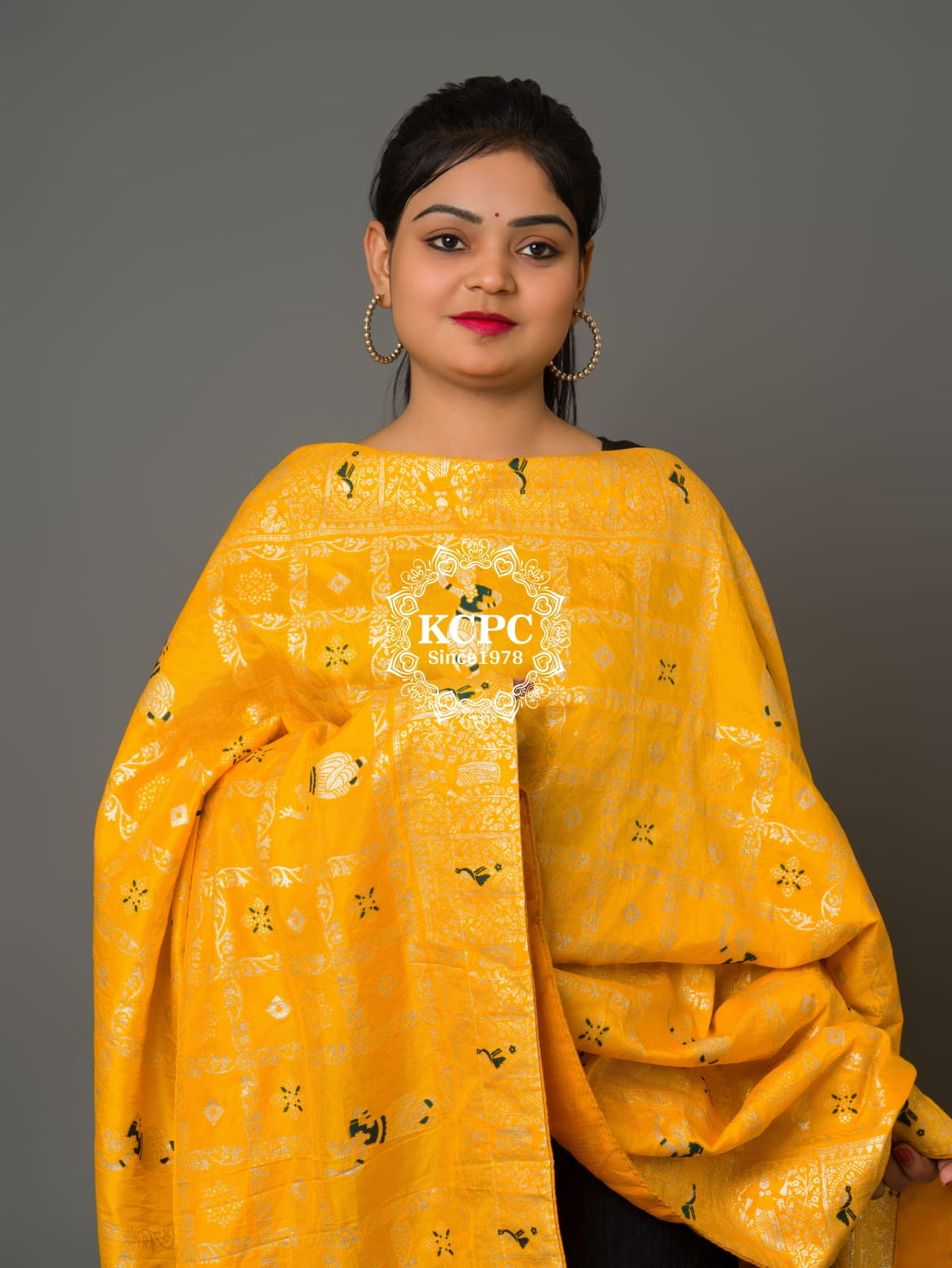 KcPc Latest Jaipuri Bandhani Ghatchola Banarasi Dupattas Yellow