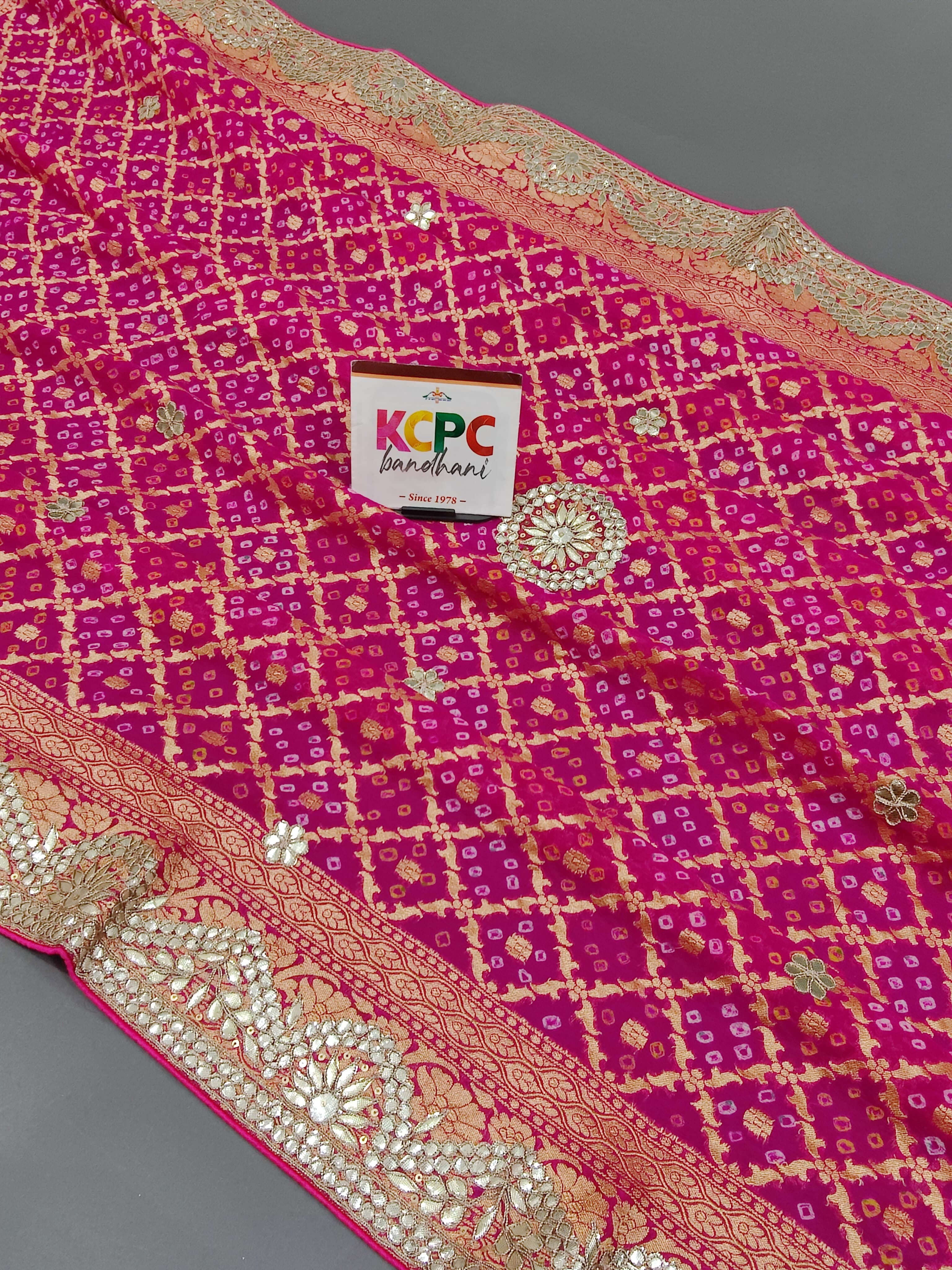 KcPc Latest New Pure Khaddi Georgette Neemzari Bandhej Gotapatti Work Dupatta AMT