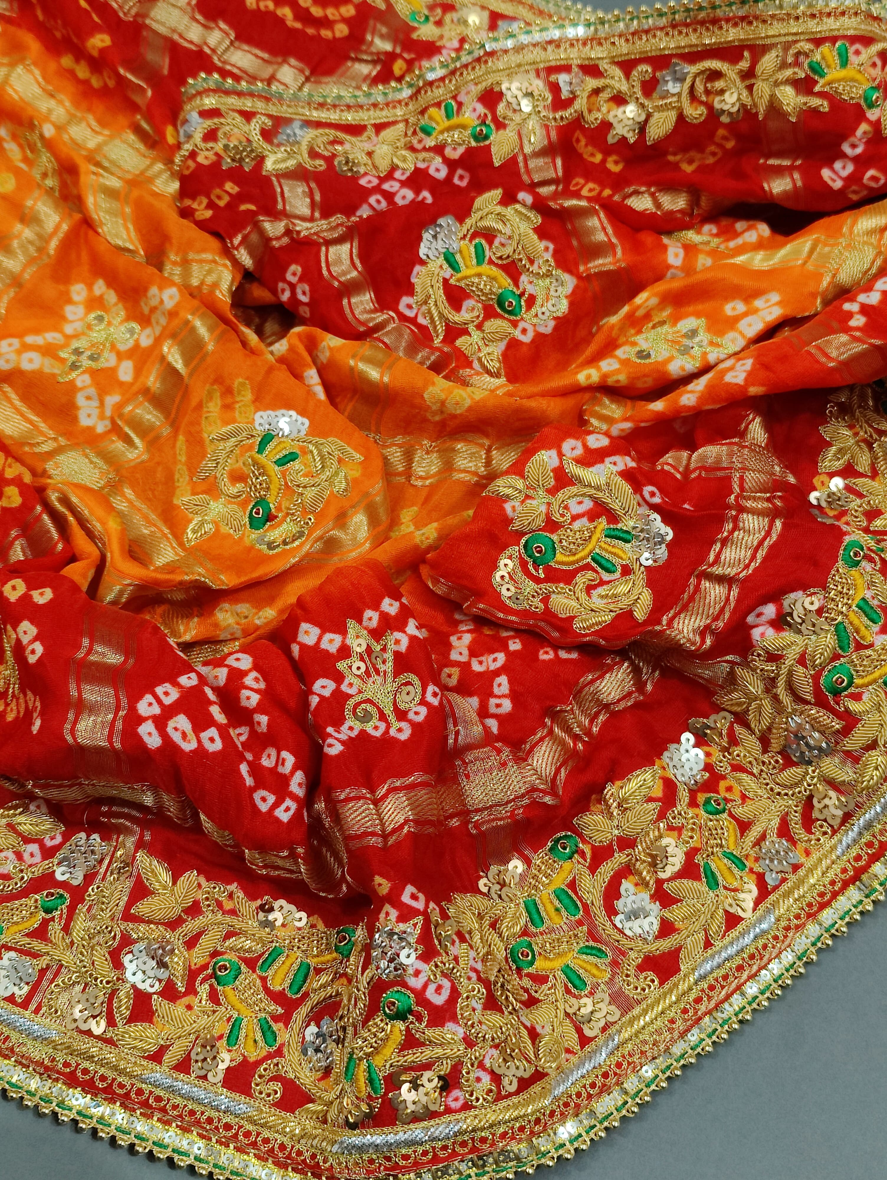 KcPc Pure Gaji Silk Bandhani Ghatchola in Kolkata Zardozi work Pila Chunri Dupatta