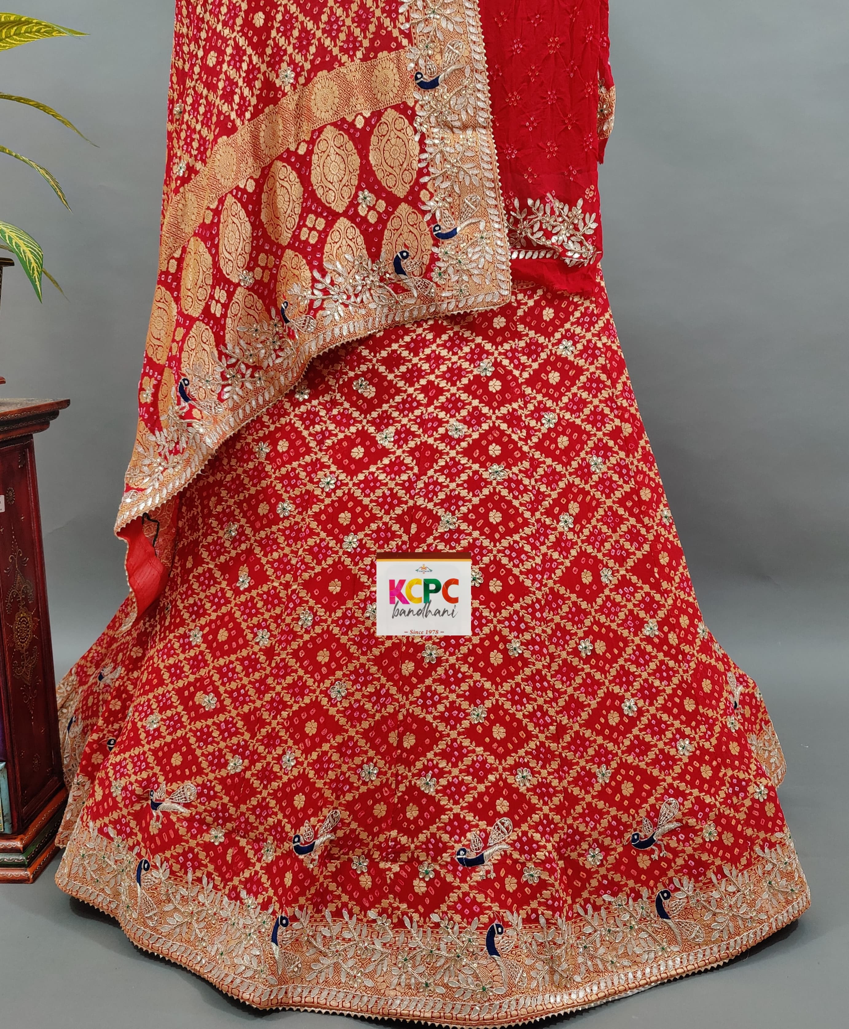 A red and multicolor traditional lehenga