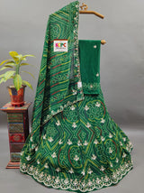 A green georgette lehenga with gotapati work