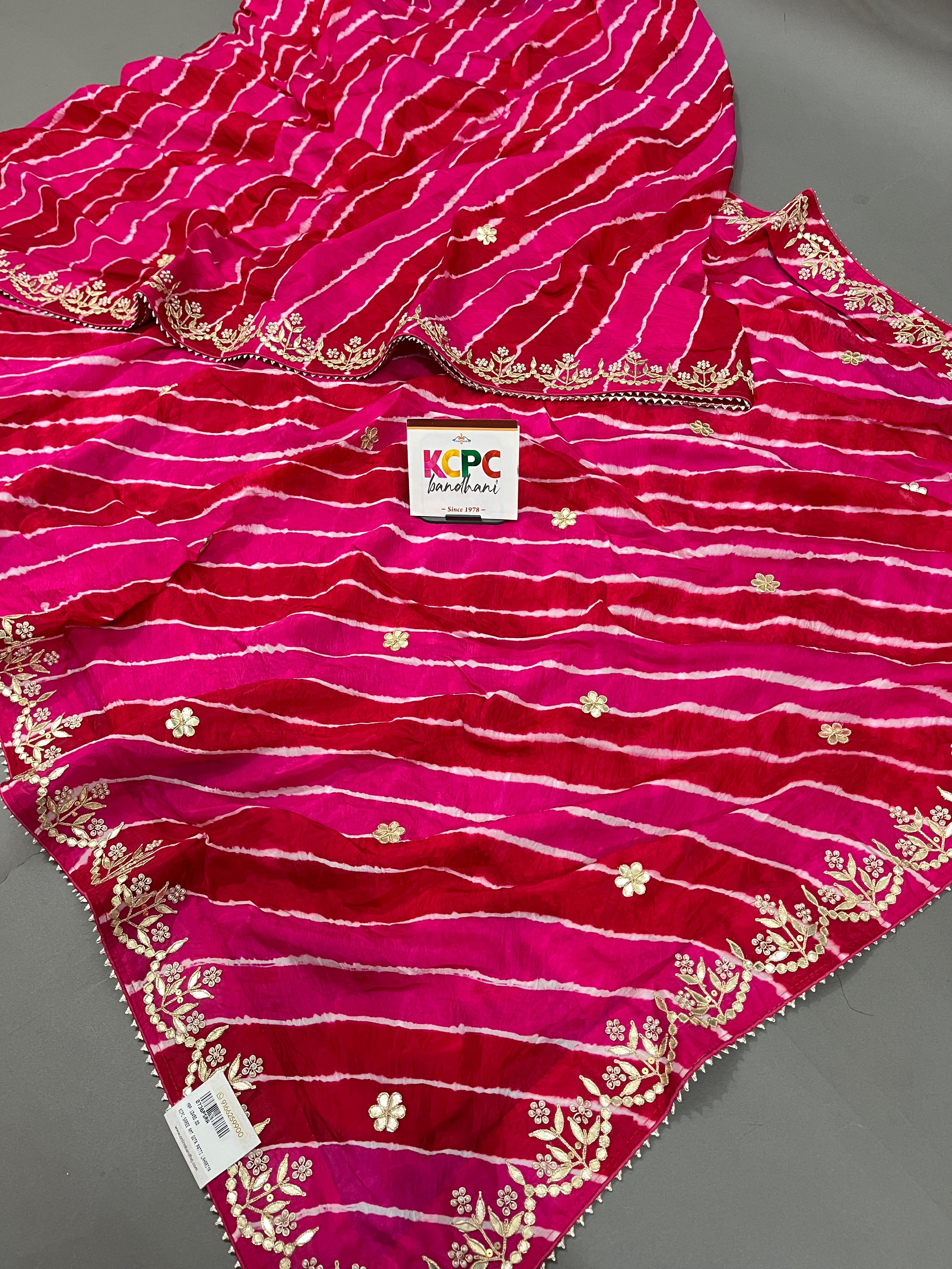 Leheriya Style saree in Tussar silk febric