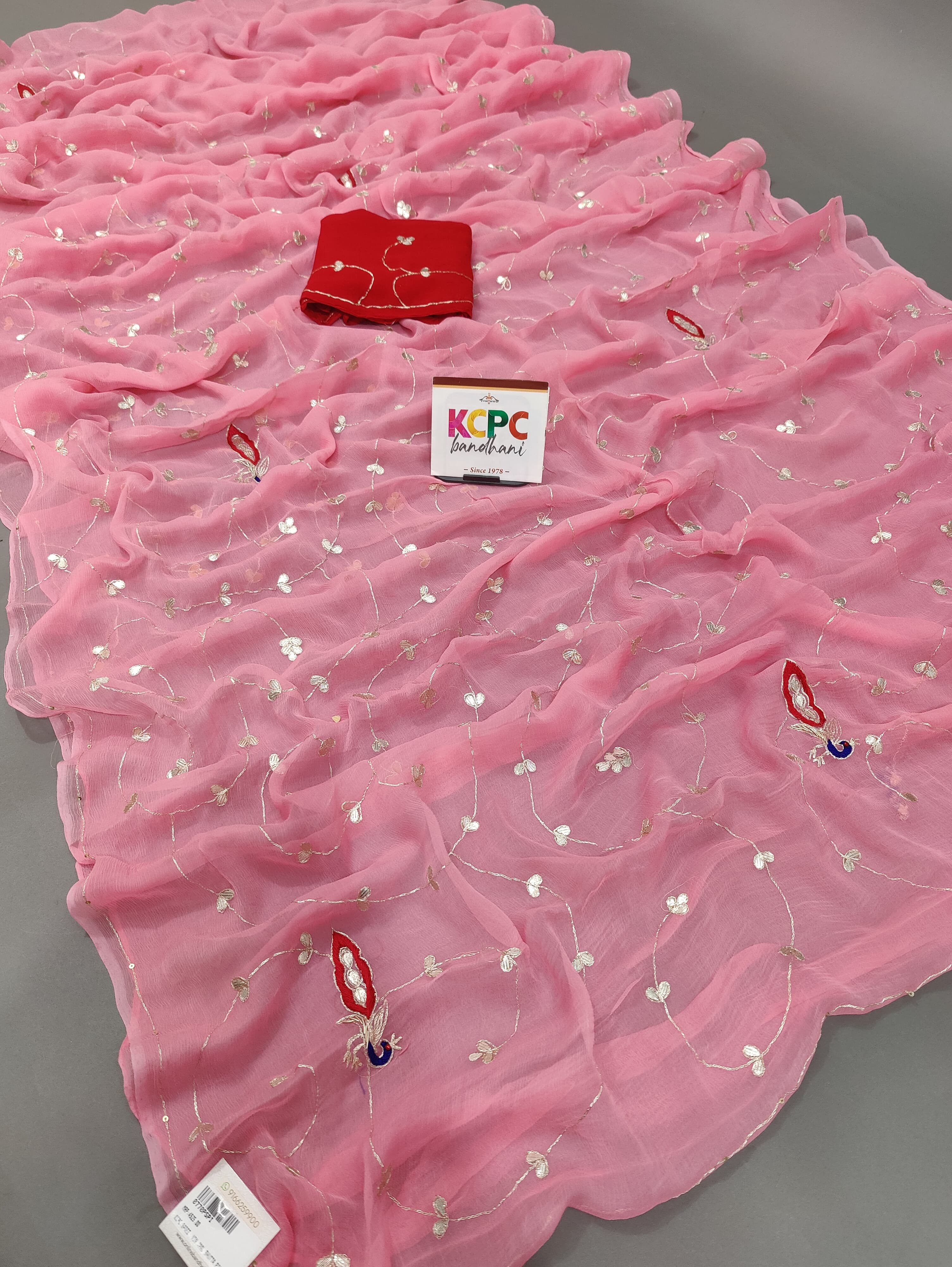 KcPc Pure Diamond Chiffon Mukes Work Rajputi Traditional Saree VND Pink