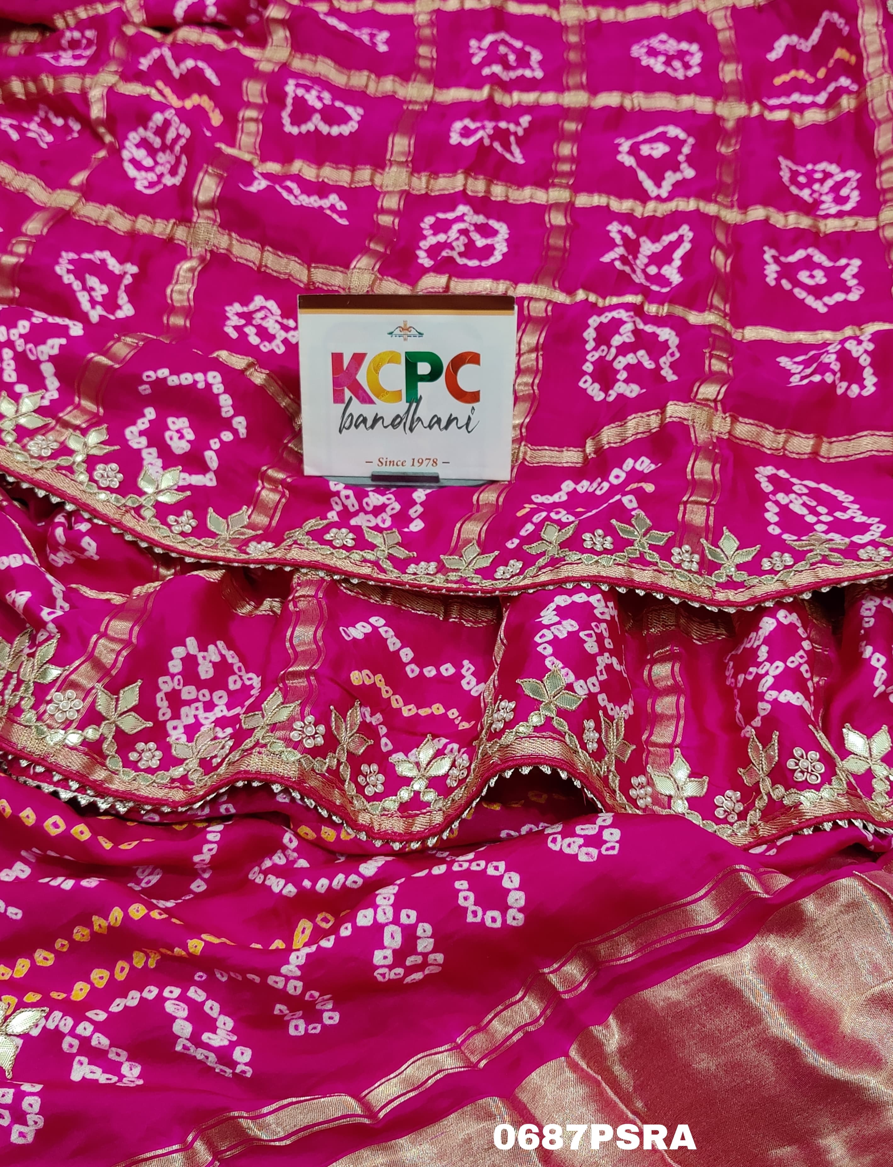 KcPc Latest Pure Gaji silk Bandhani Hand Gotapatti Work sareeAMT Rani
