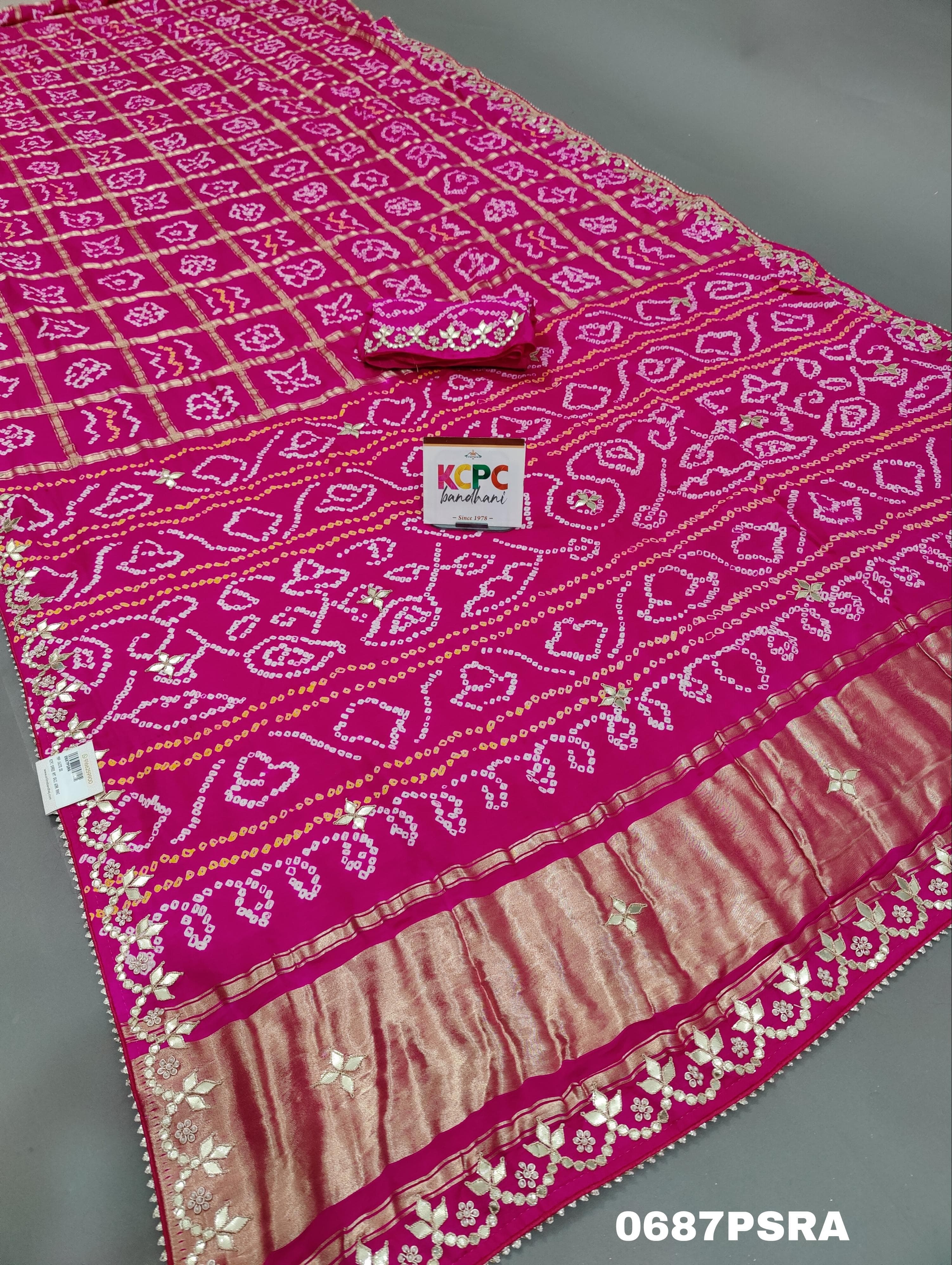 KcPc Latest Pure Gaji silk Bandhani Hand Gotapatti Work sareeAMT Rani