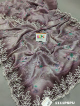 Silk Designer kashida Work Printed Sareein purple colour