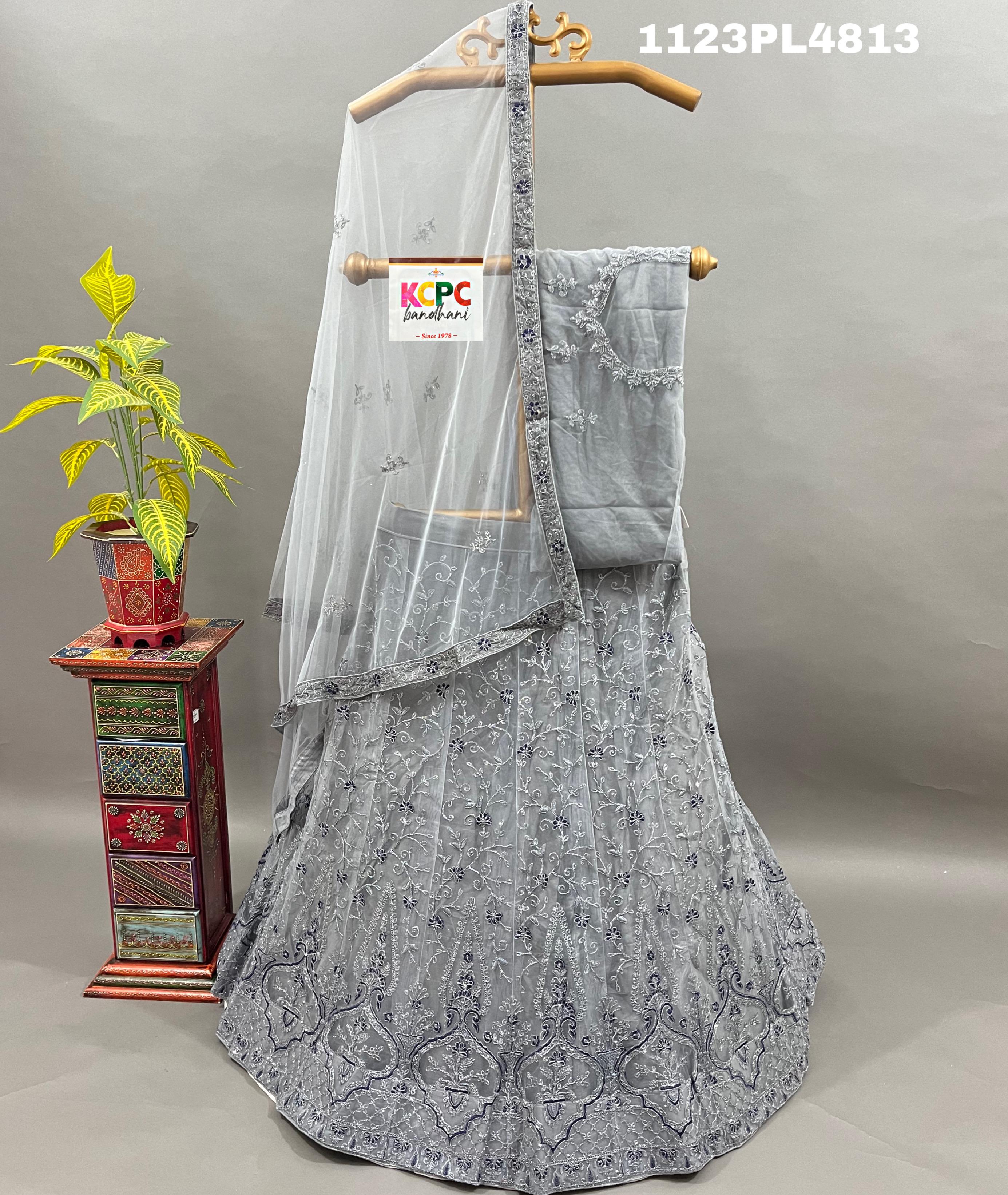 A Lehenga set with embroidery and sequins work