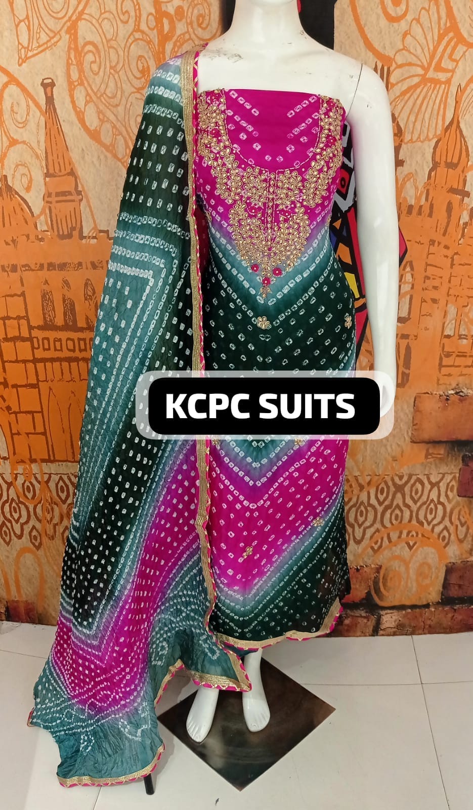 KcPc New Art Silk Bandhani Gotapatti Work Salwar Suit KML