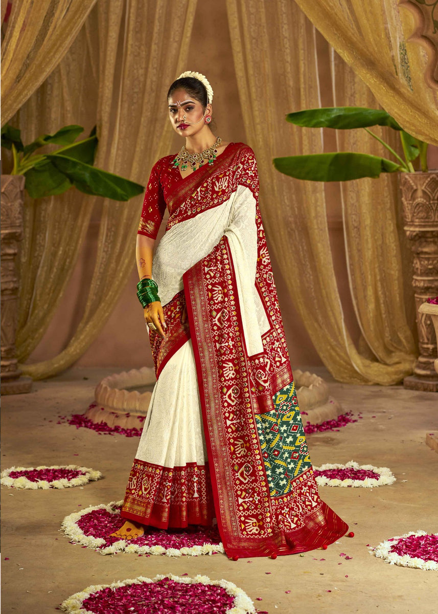 KcPc Pure Georgette Chikankari Work Patola Handprint Saree With - Main Image