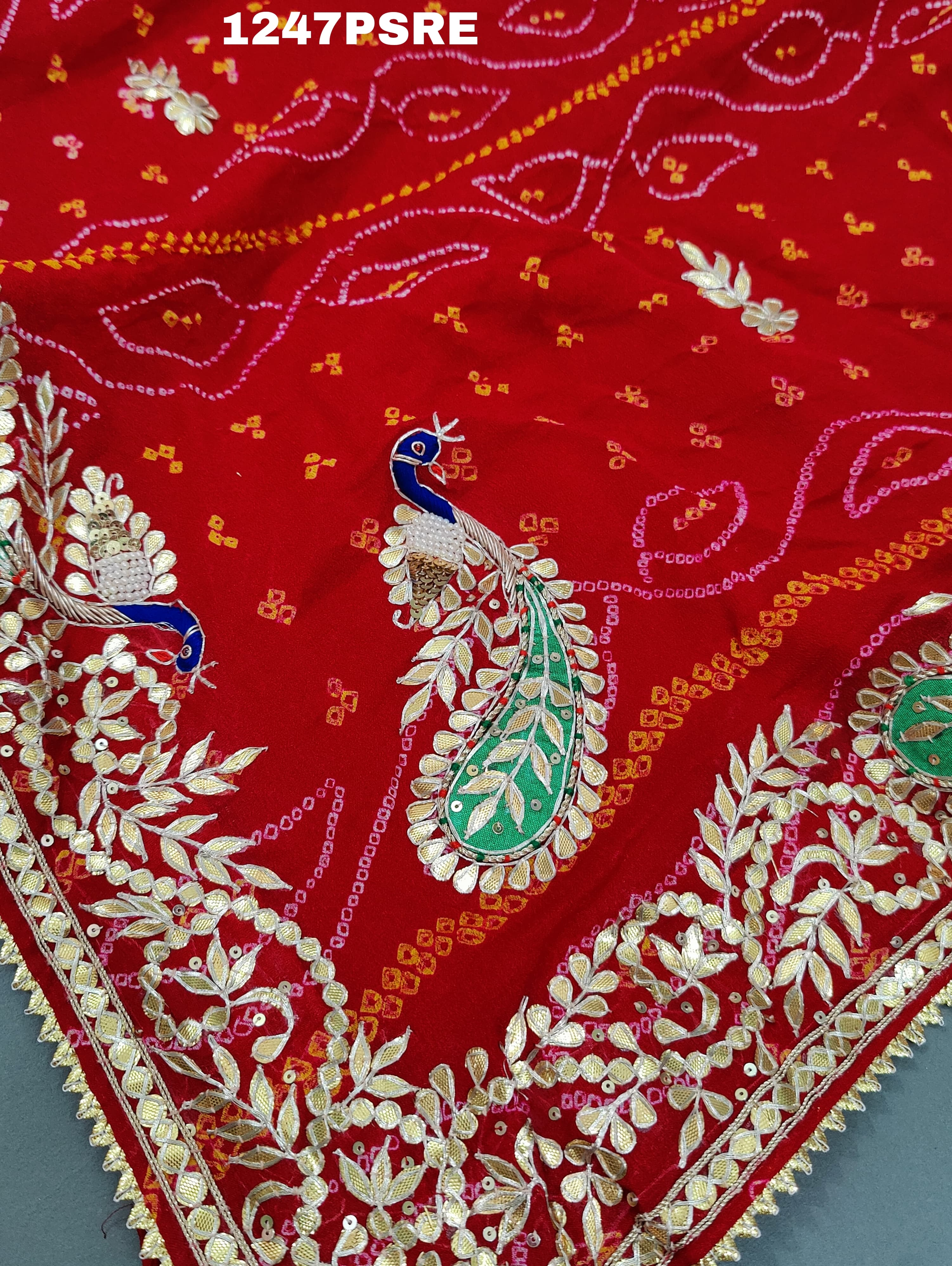 Ojariya Heavy Gota patti Handwork Bandhani Saree
