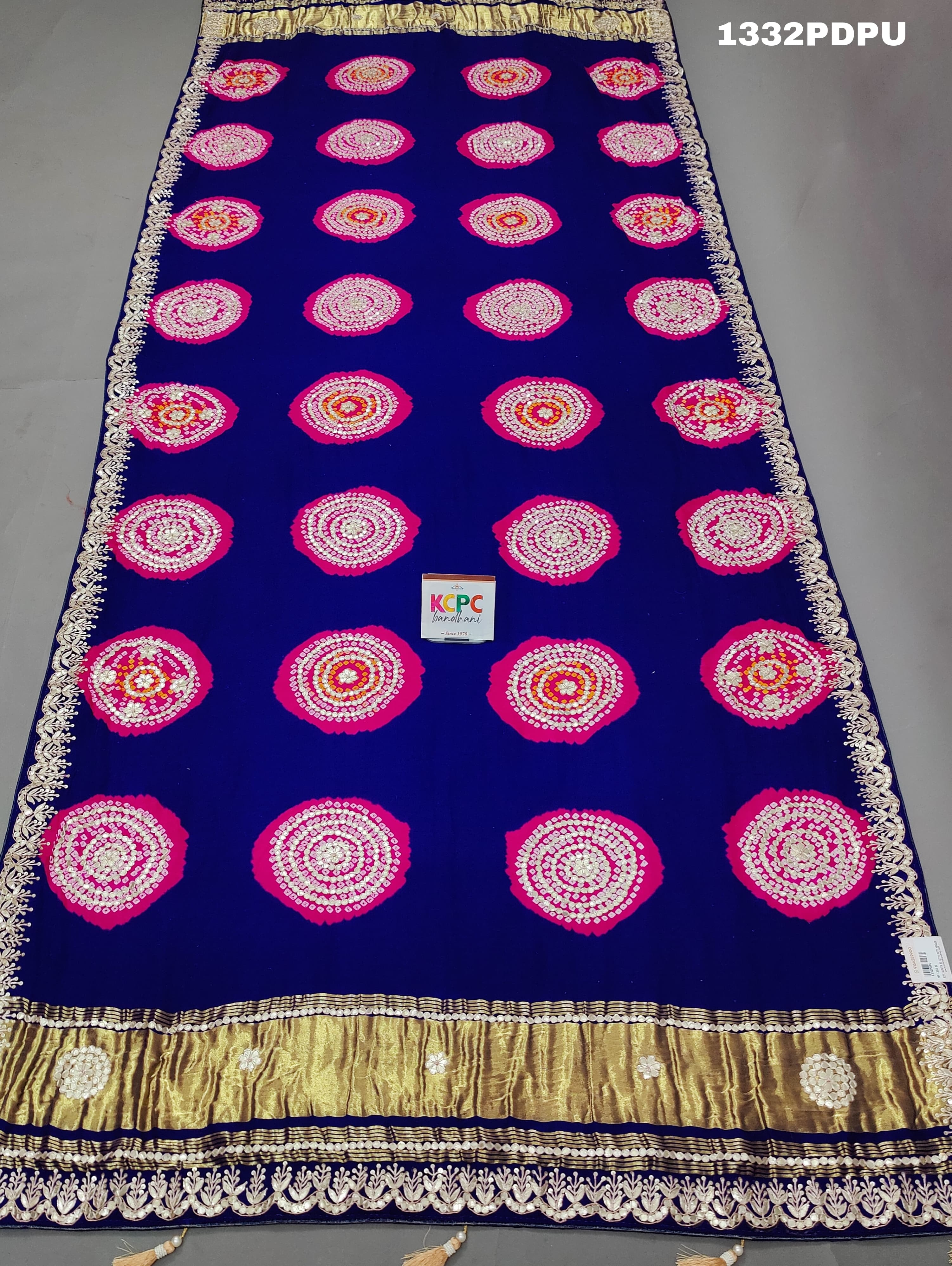 KcPc New Pure Gaji silk handmade Laddu bandhej Gotapatti Work Dupatta AMT