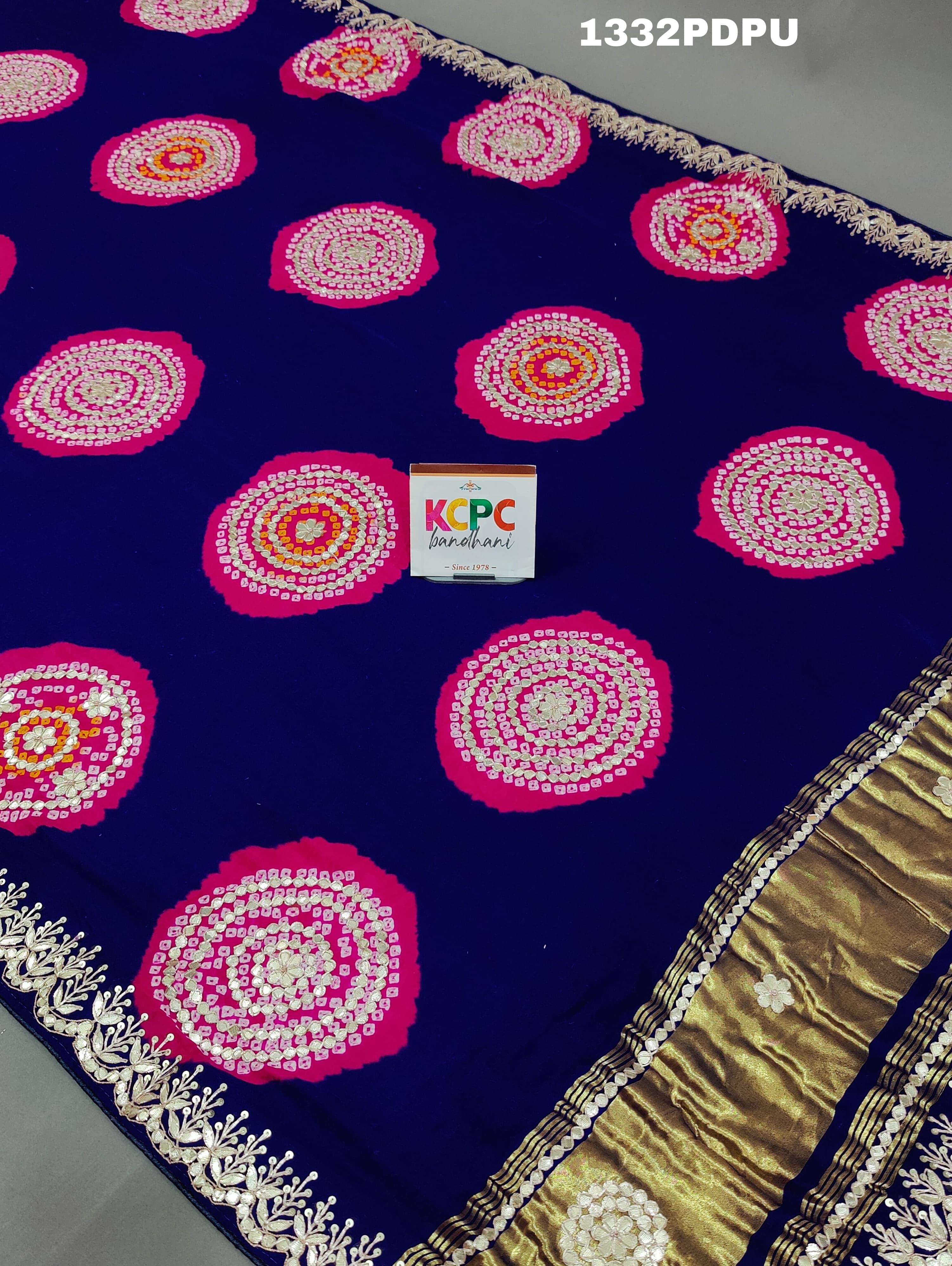 KcPc New Pure Gaji silk handmade Laddu bandhej Gotapatti Work Dupatta AMT
