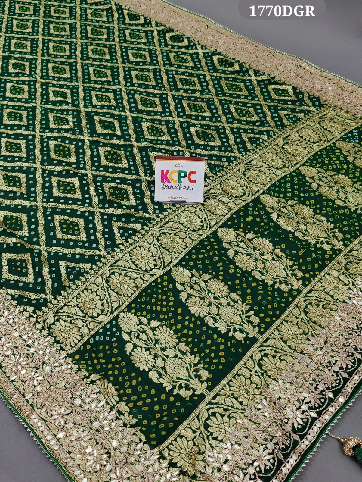 KcPc Pure Khaddi GeorgetteGotapatti Heavy Work Border Dupatta AMT