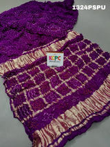 Gaji silk Bandhani Gharchola Pallu Saree in purple colour