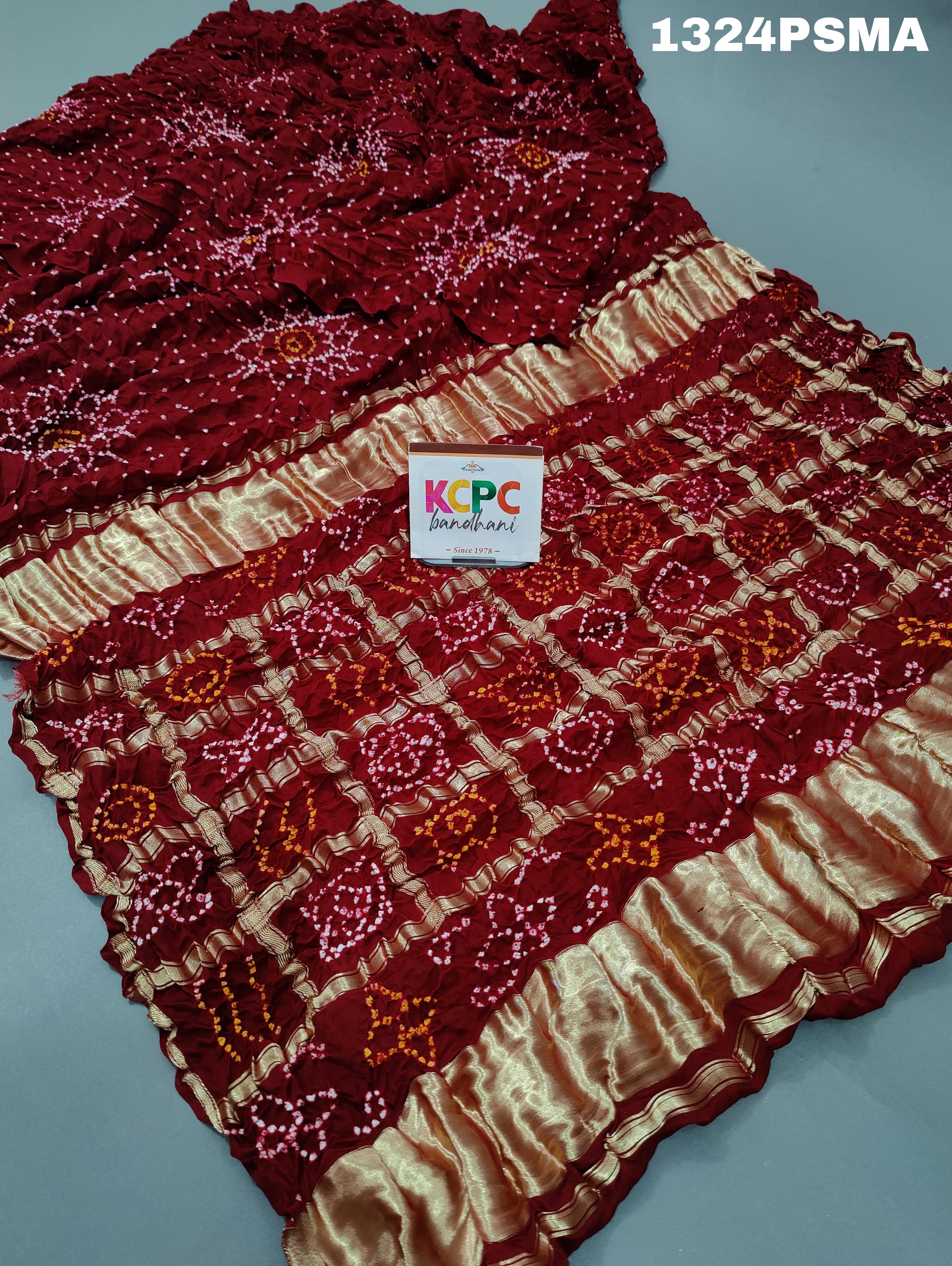 Gaji silk Bandhani Gharchola in maroon colour