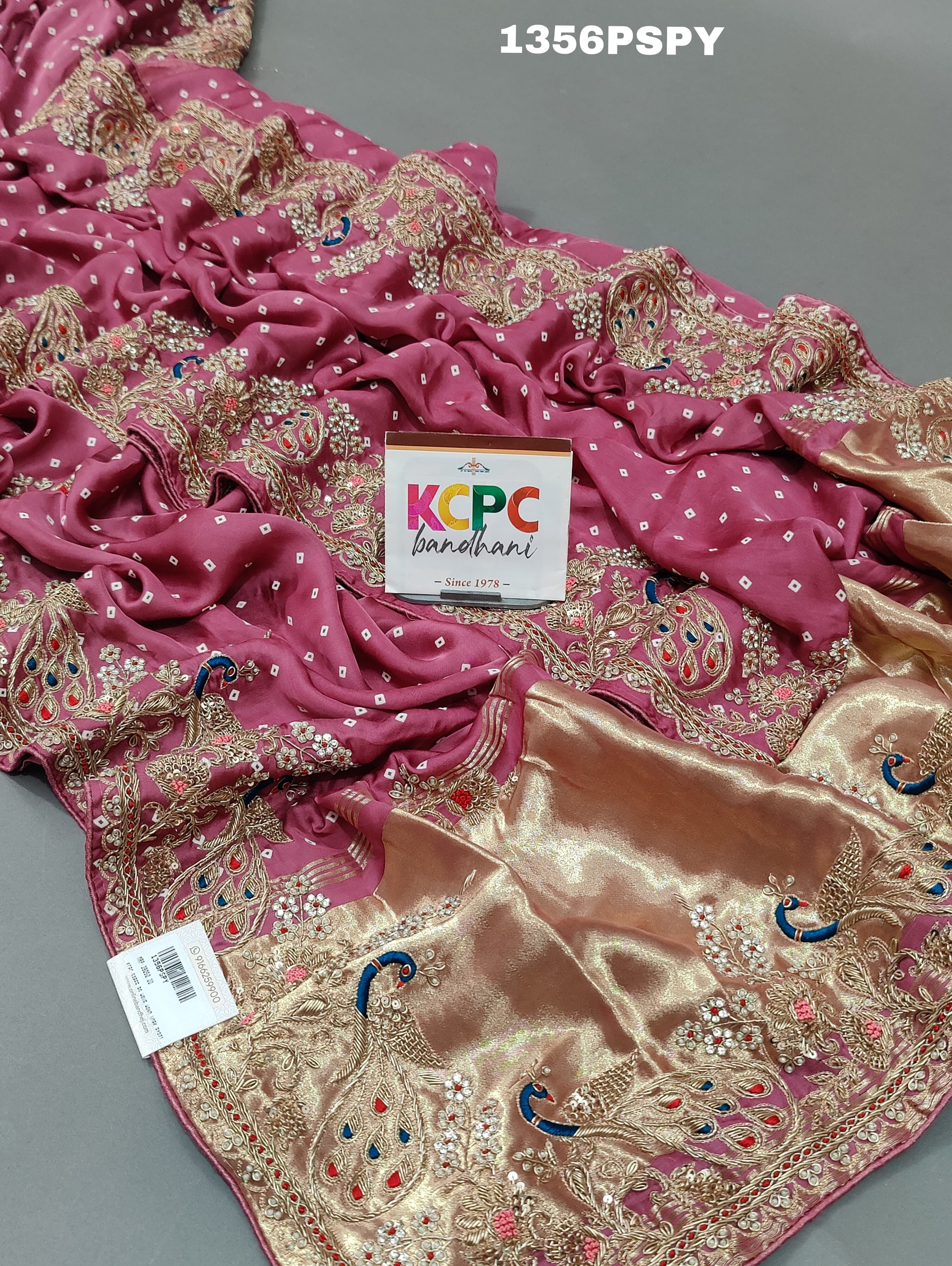 KcPc Beautiful Designer Pure Gaji silk Bandhani Heavy Zardoji work saree RG