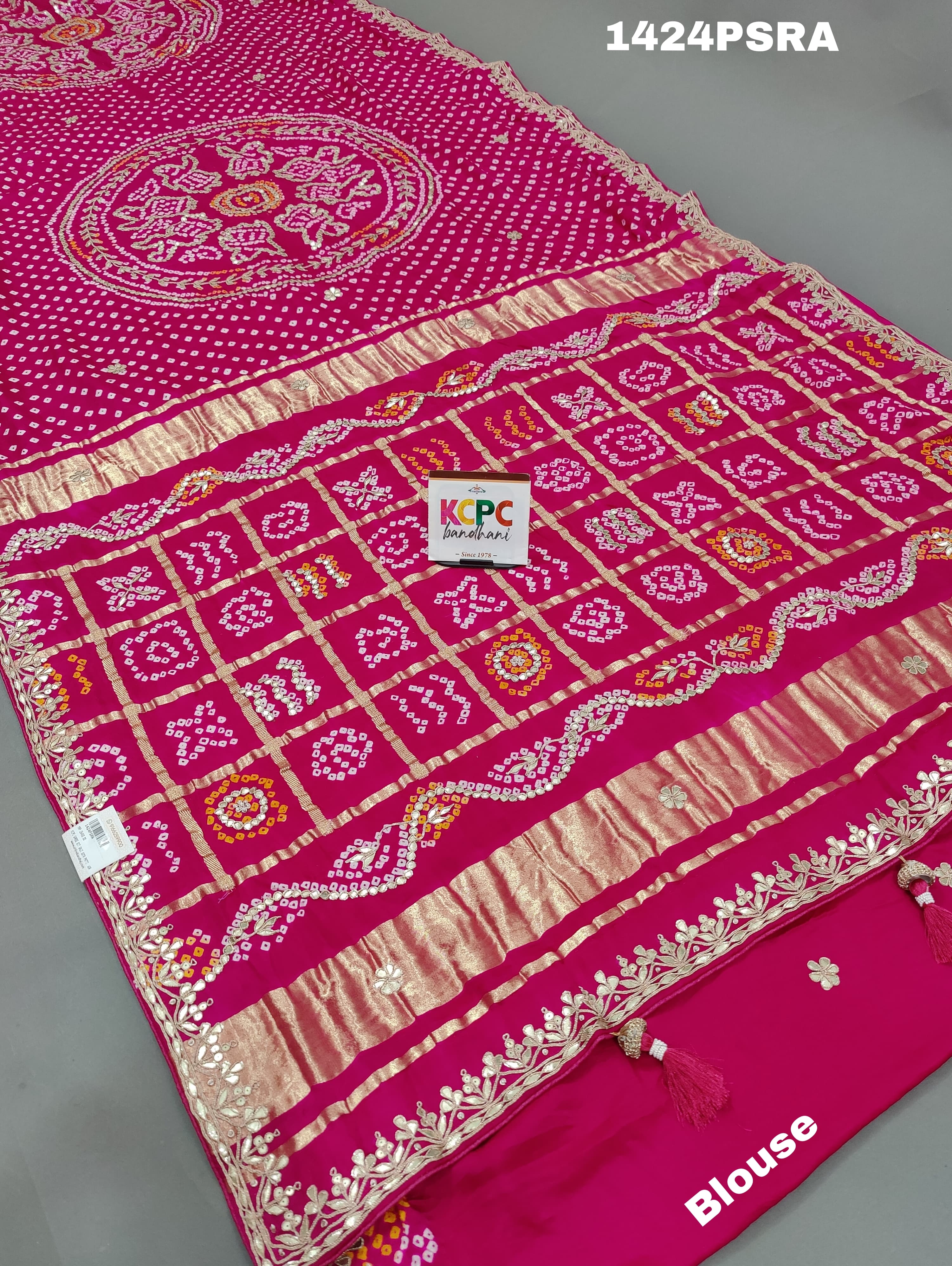 KcPc New Pure Gaji Silk Bandhani Gharchola pallu Gotapatti work saree BTU