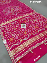 KcPc New Pure Gaji Silk Bandhani Gharchola pallu Gotapatti work saree BTU
