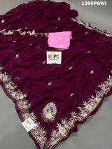 A wine-colored chiffon saree with Mukesh work