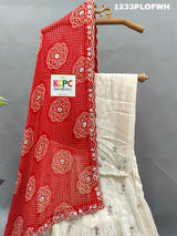 A red and white traditional lehenga withmirror work