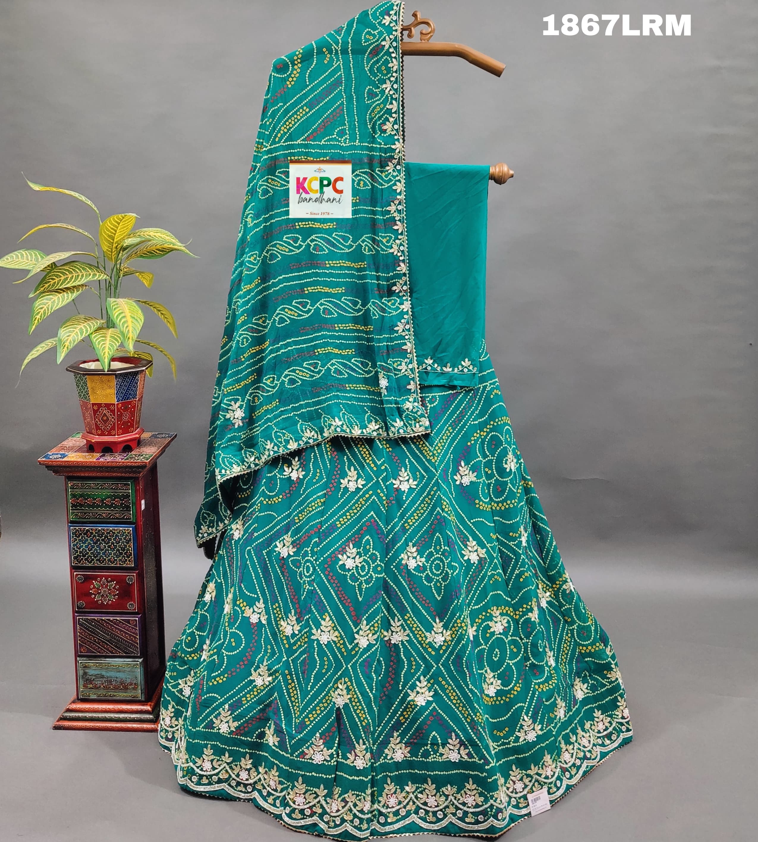 Georgette Bandhej With cutdana Gotapatti Work Jaipuri Lehenga