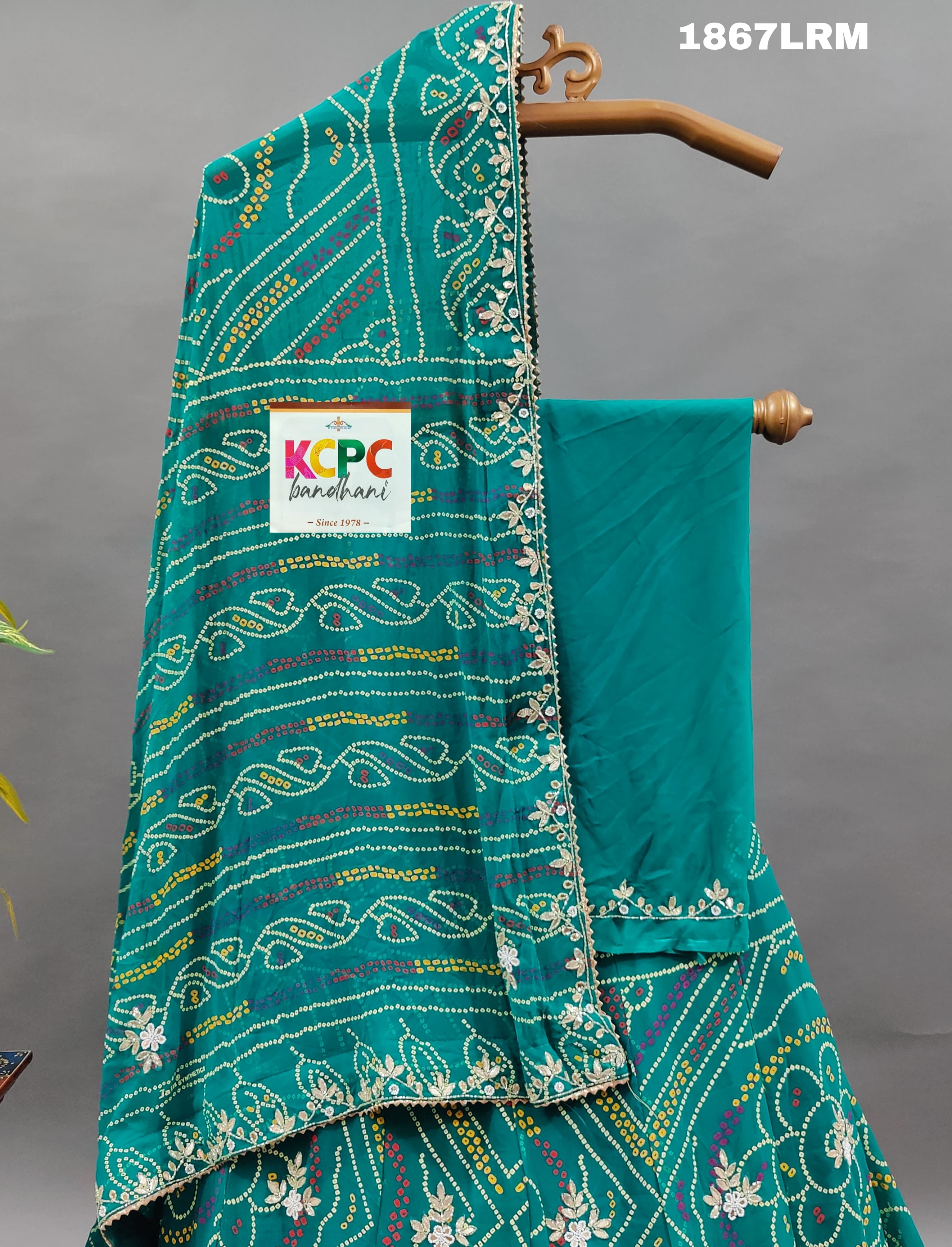 Georgette Bandhej With cutdana Gotapatti Work Jaipuri Lehenga