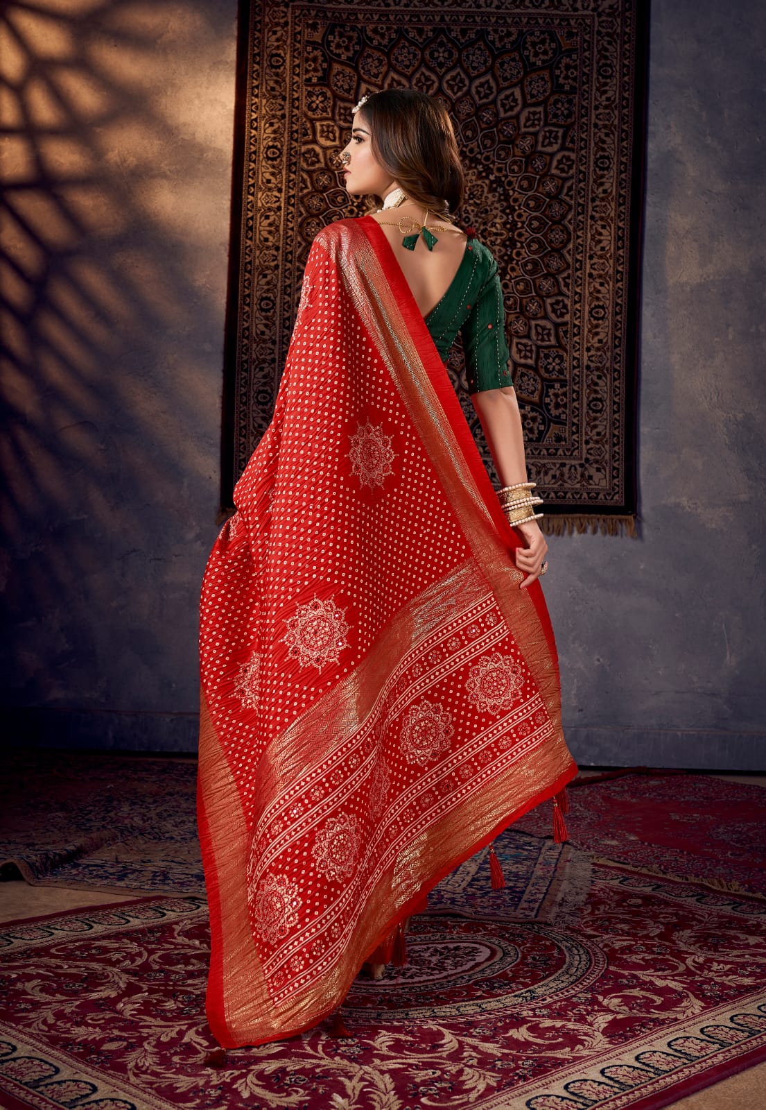 KcPc New Arrival Crush Bandhej Faji Style Cotton silk Saree